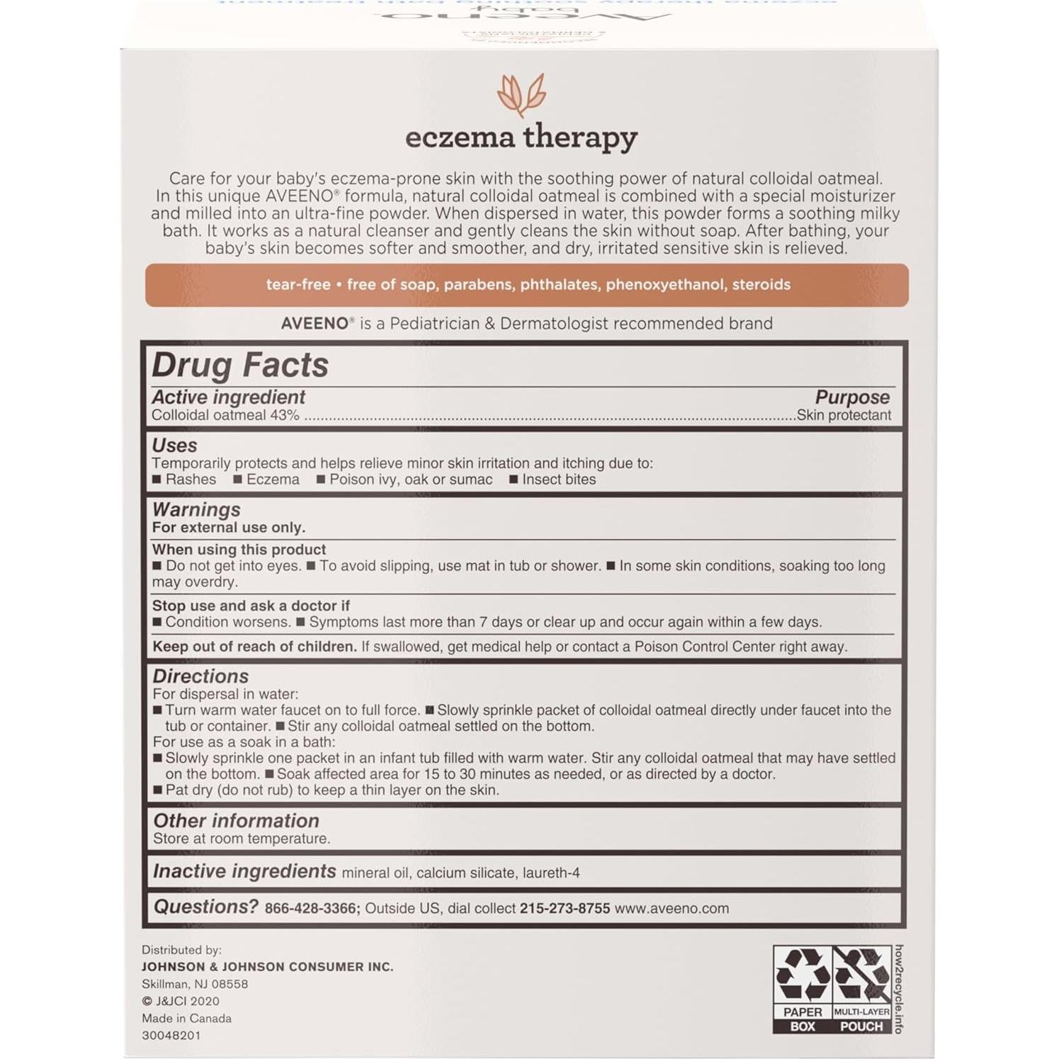 Tratamiento de Baño Calmante Aveeno Baby 5 Paquetes Eczema