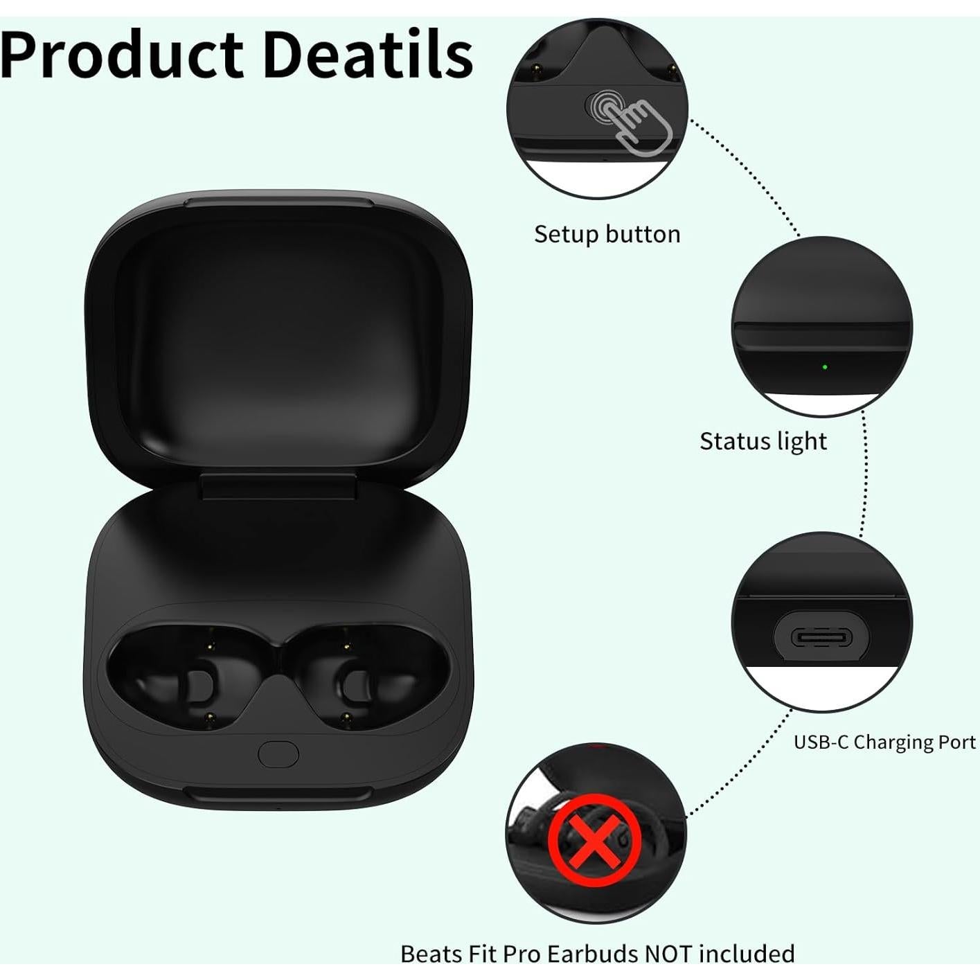 Estuche de Carga USB-C Donatof para Beats Fit Pro Negro