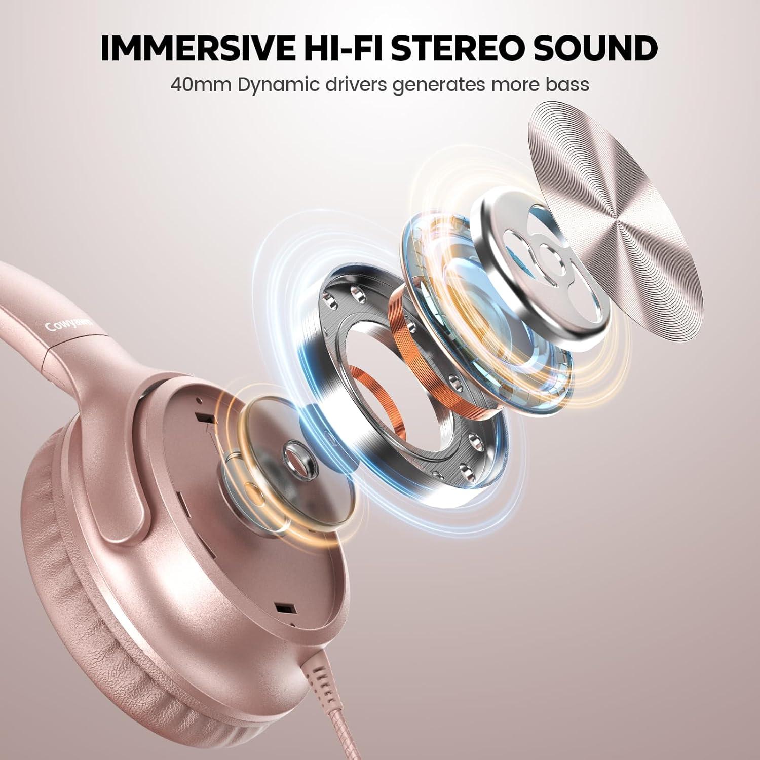 Auriculares USB C Cowyawn Rosa con Micrófono y Sonido HD