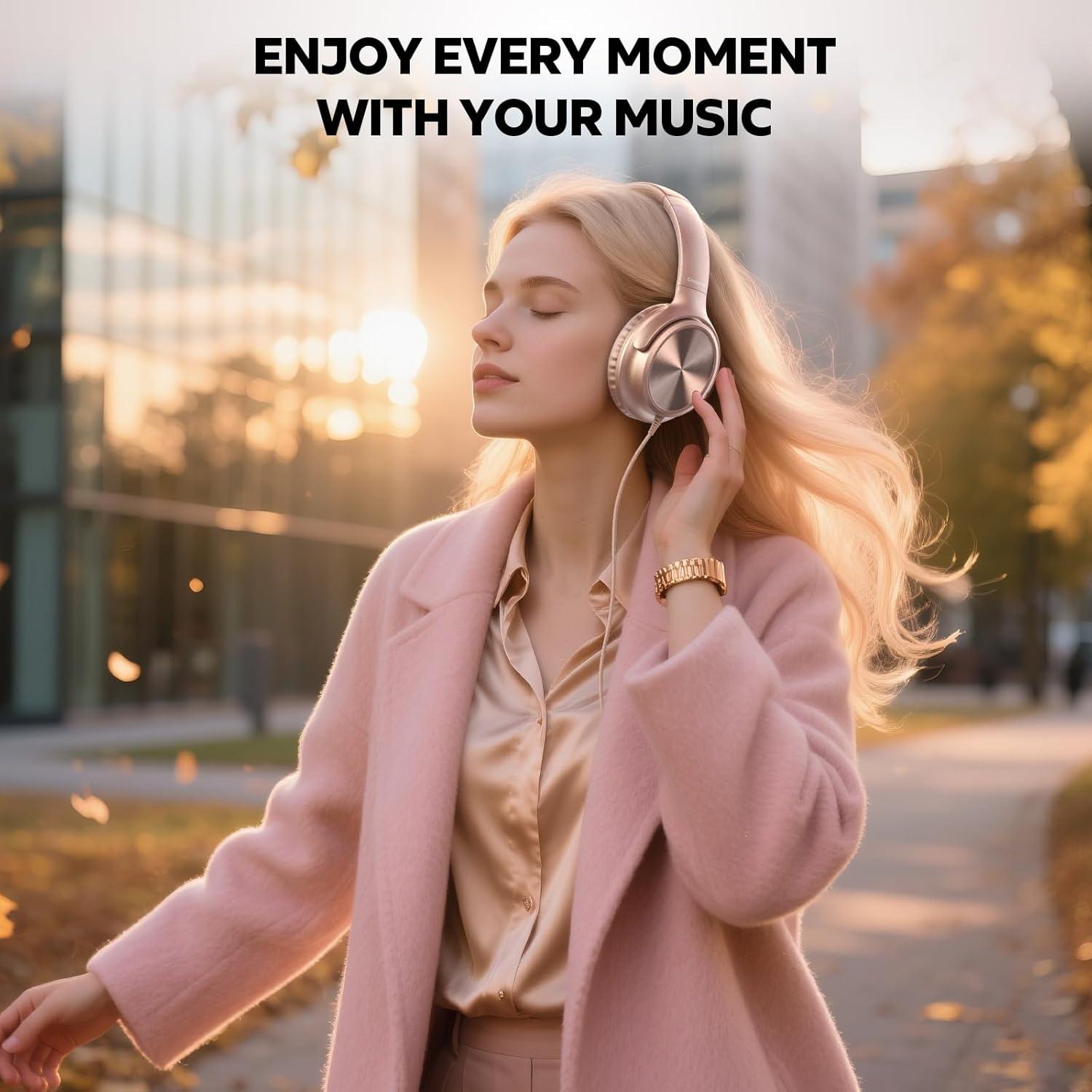 Auriculares USB C Cowyawn Rosa con Micrófono y Sonido HD