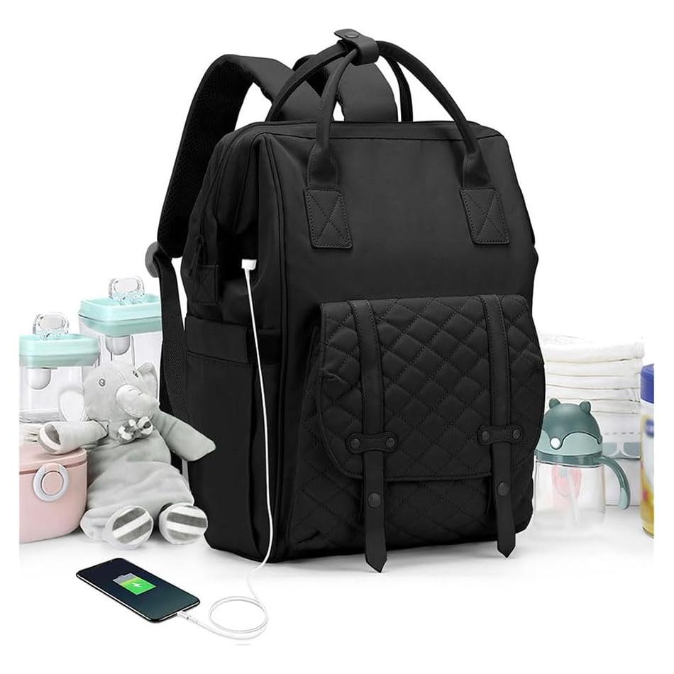 Mochila de Pañales CAMILLEMMA Negra con Puerto USB 20L