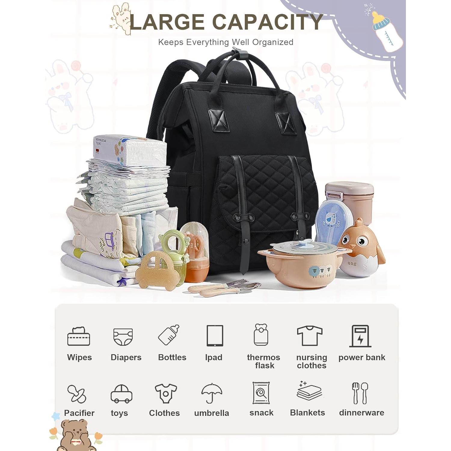 Mochila de Pañales CAMILLEMMA Negra con Puerto USB 20L