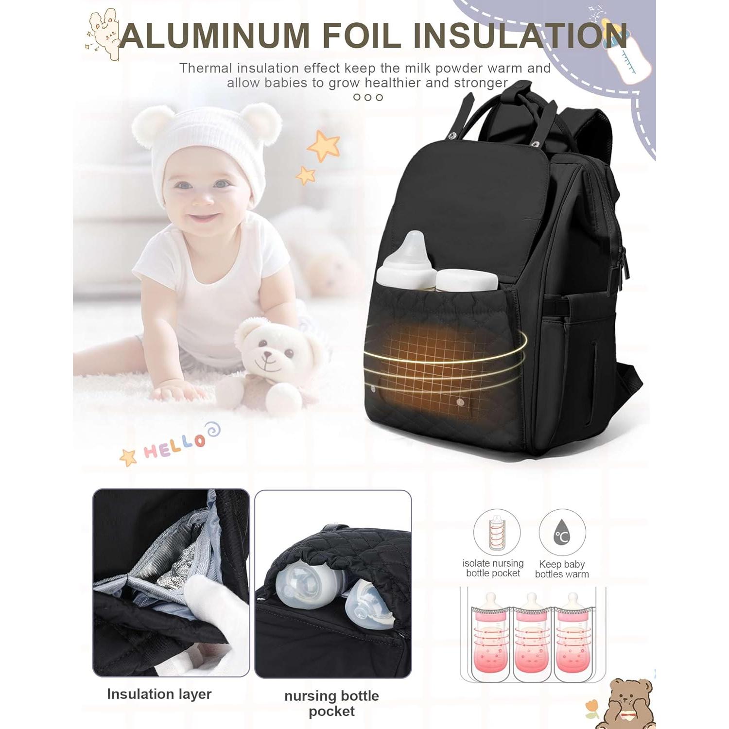 Mochila de Pañales CAMILLEMMA Negra con Puerto USB 20L