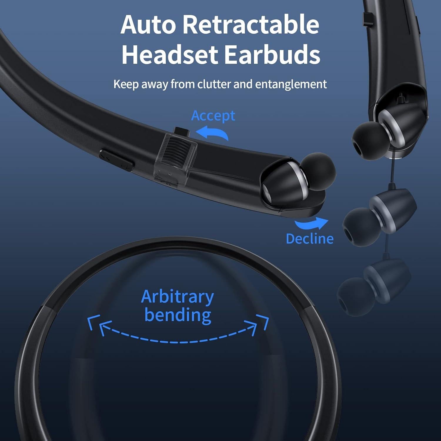 Auriculares Bluetooth APPINESSEY Retráctiles 20H Negro