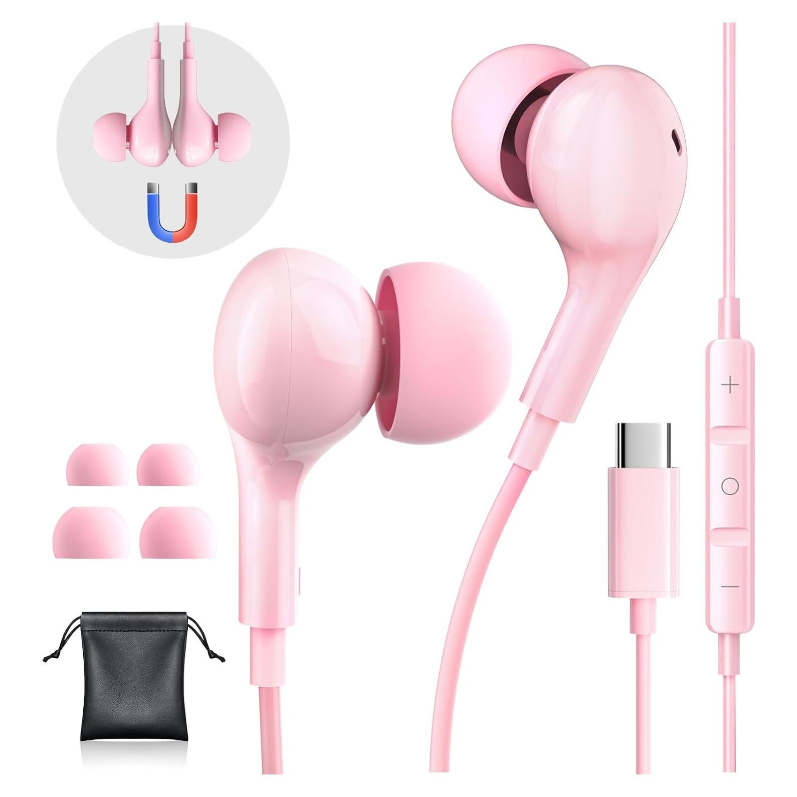 Auriculares USB C Gsangoo Rosa con Micrófono y Control de Volumen