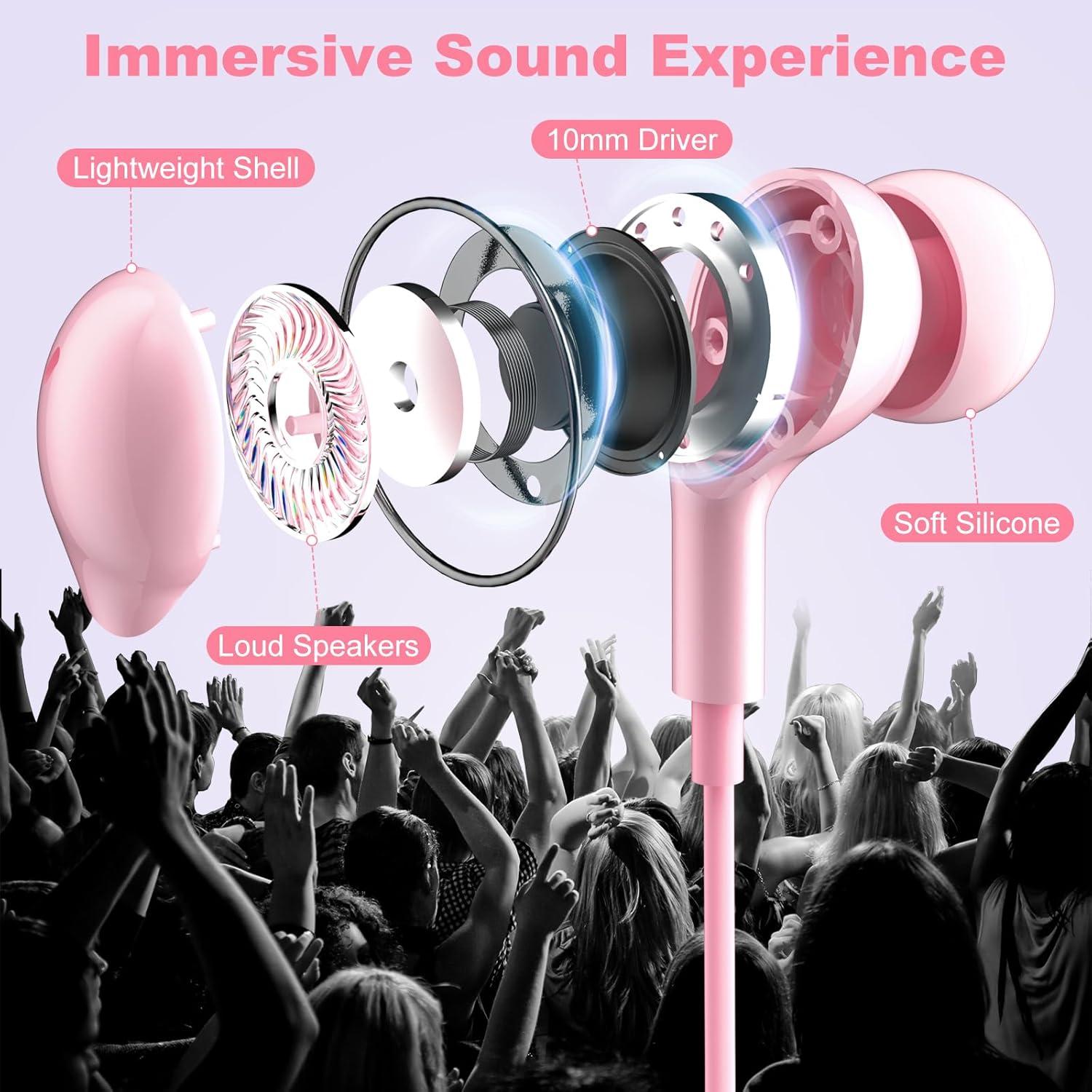 Auriculares USB C Gsangoo Rosa con Micrófono y Control de Volumen