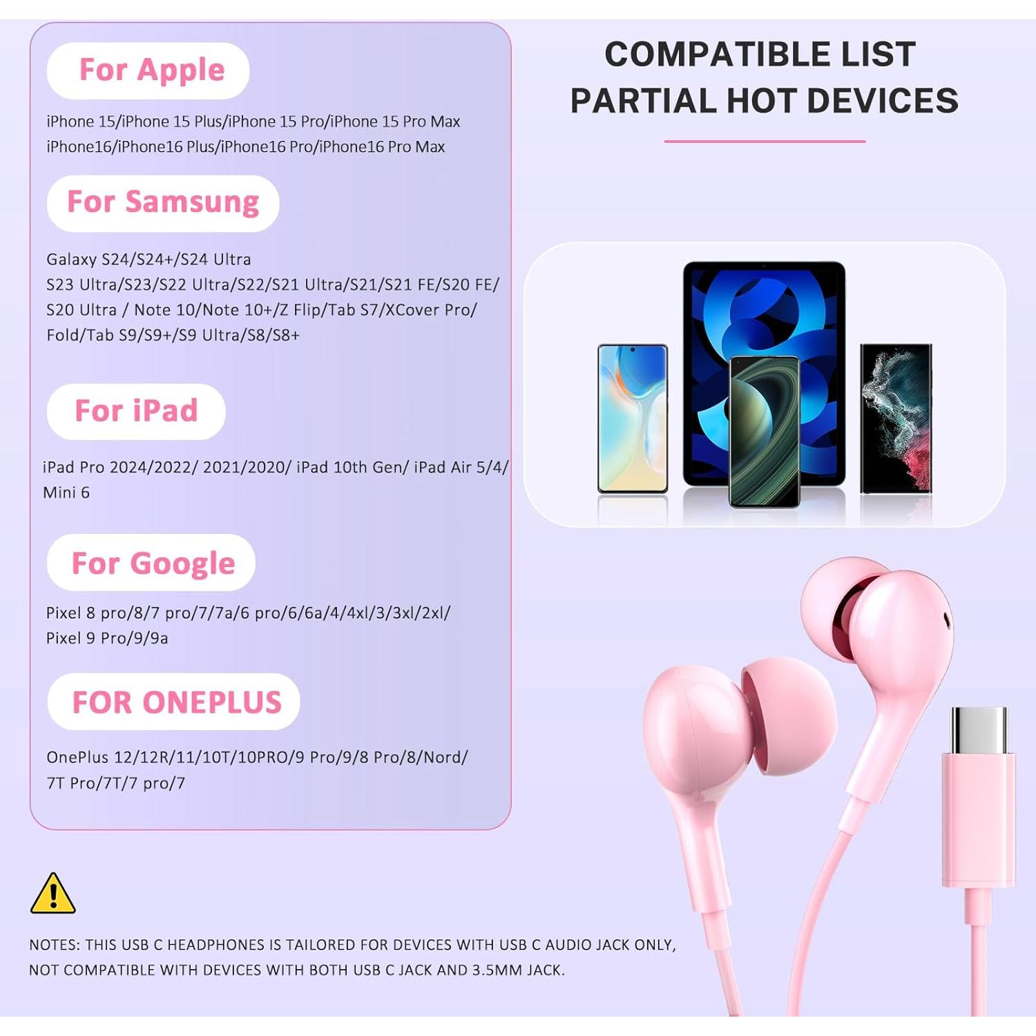 Auriculares USB C Gsangoo Rosa con Micrófono y Control de Volumen