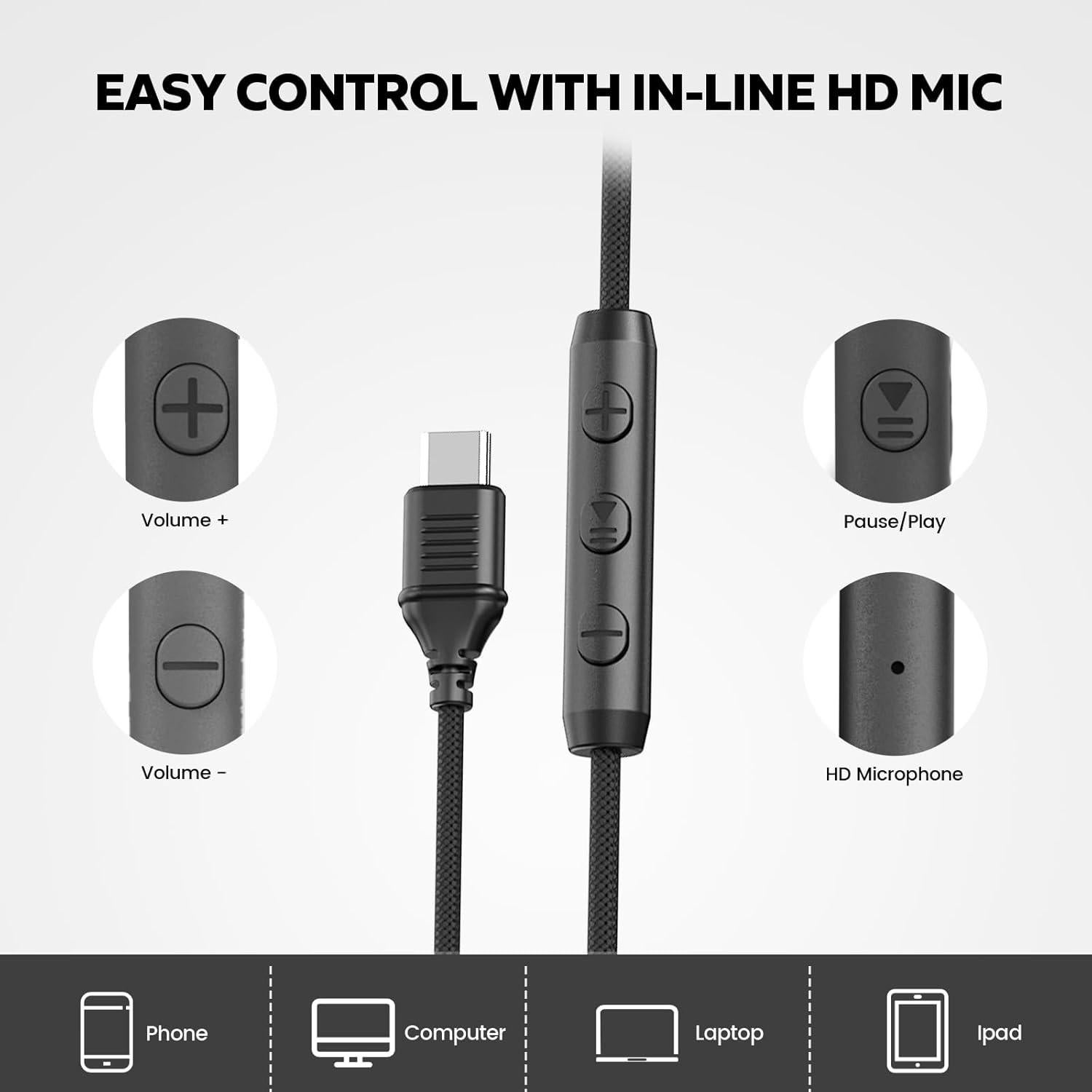 Auriculares USB C Cowyawn con micrófono, sonido estéreo HD, plegables
