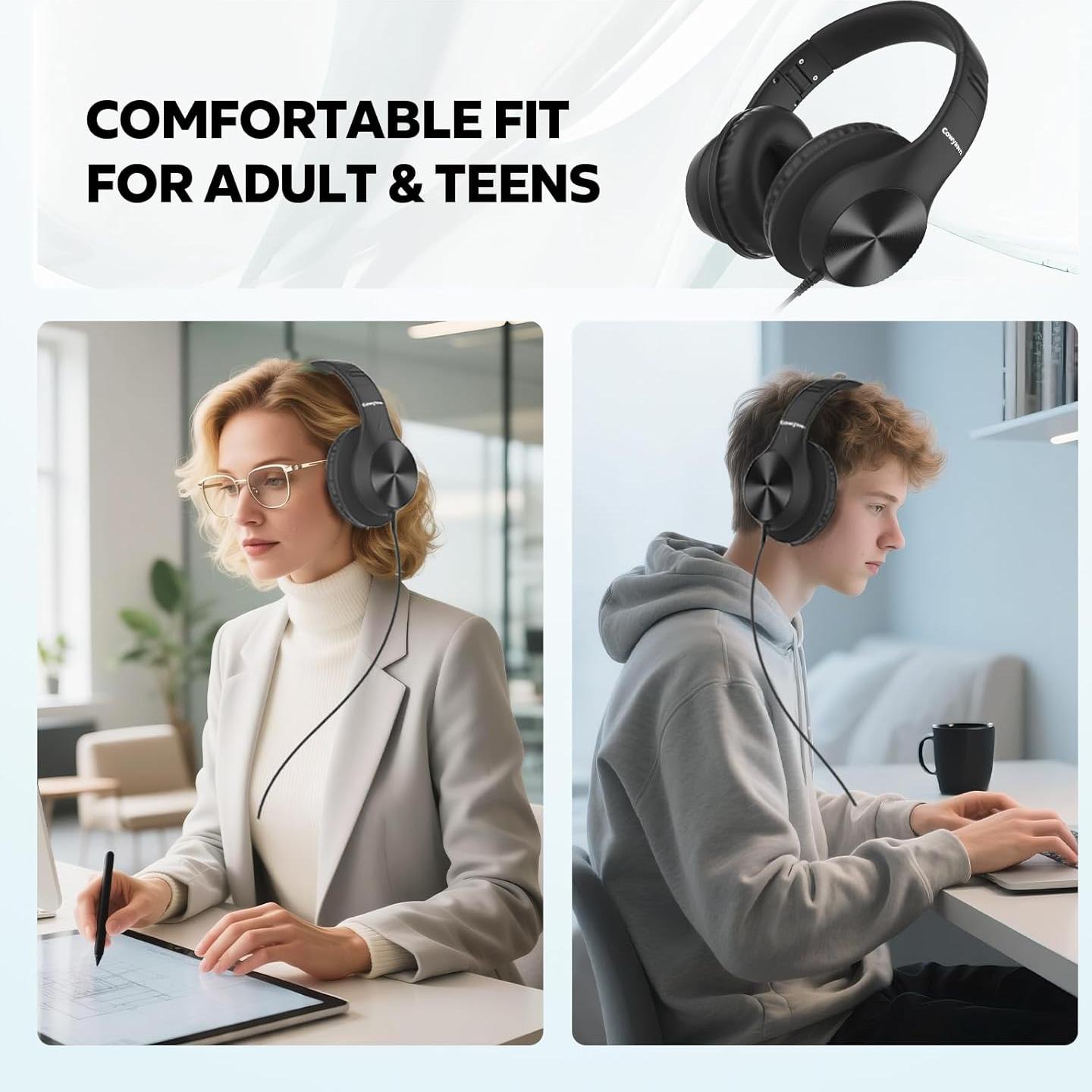 Auriculares USB C Cowyawn con micrófono, sonido estéreo HD, plegables