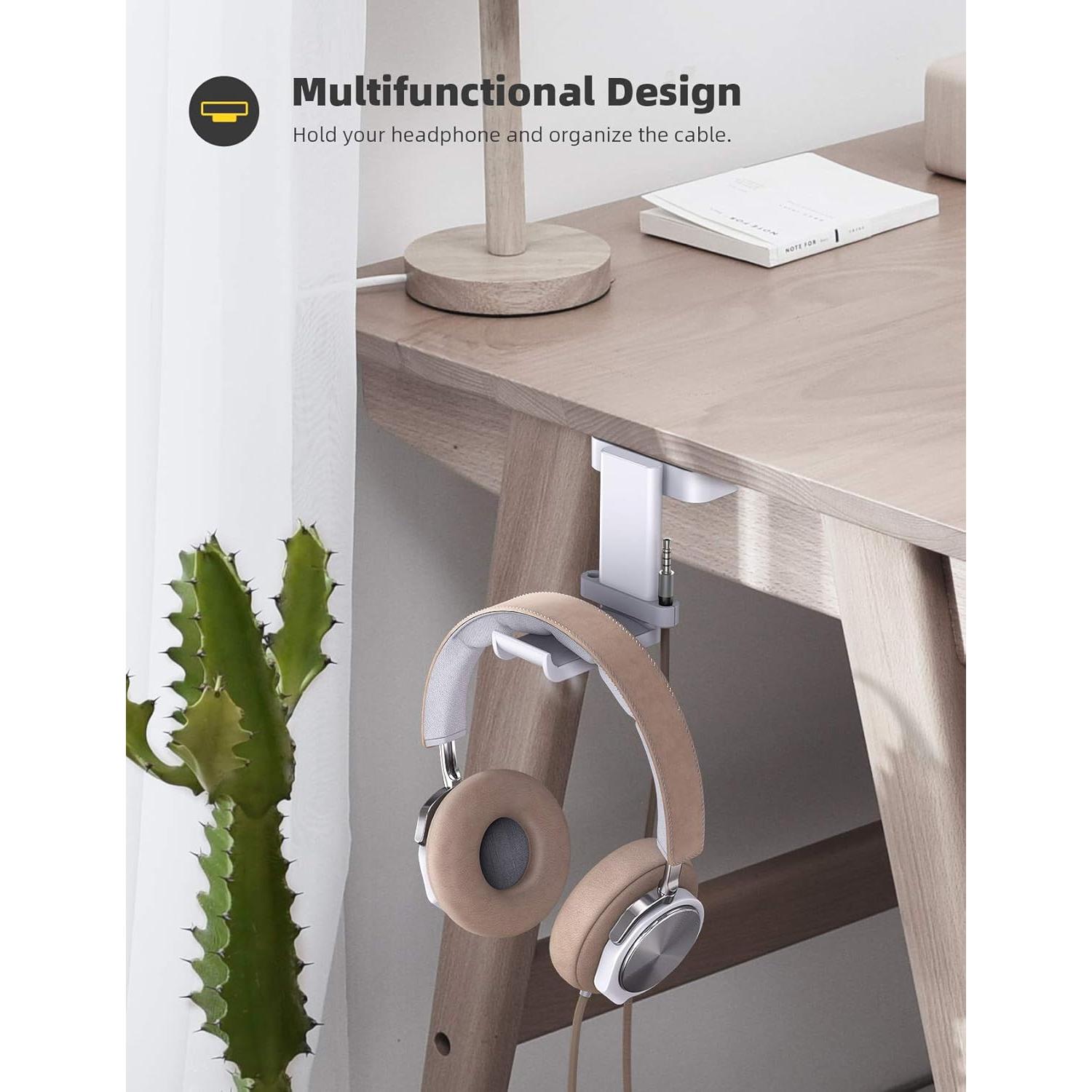 Soporte para Auriculares Lamicall Blanco con Organizador de Cables