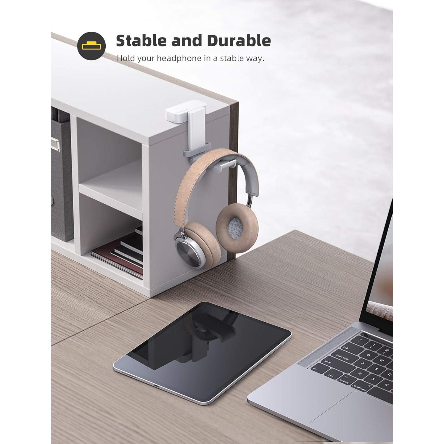 Soporte para Auriculares Lamicall Blanco con Organizador de Cables
