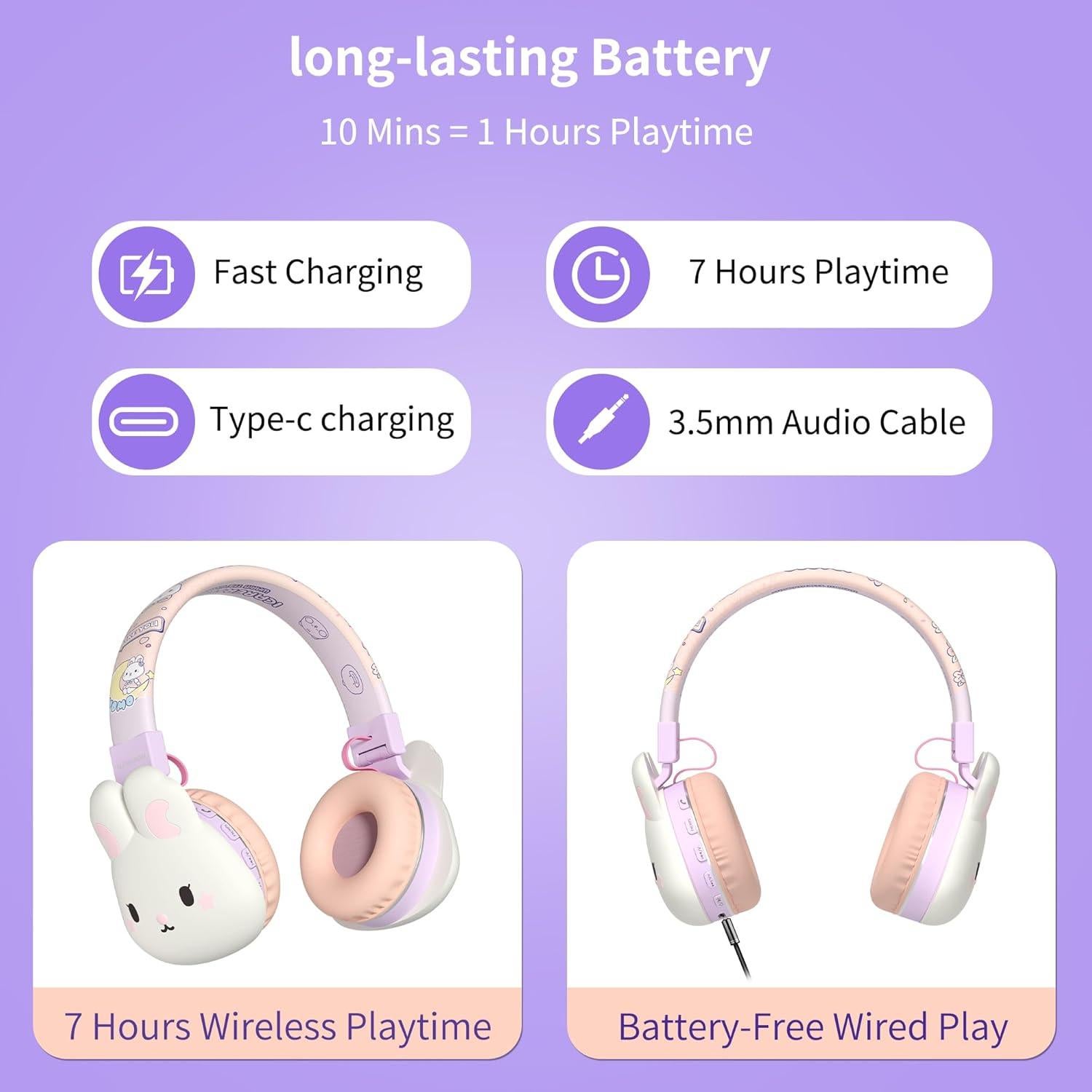 Auriculares Inalámbricos y Con Cable YLFASHION Conejo Púrpura