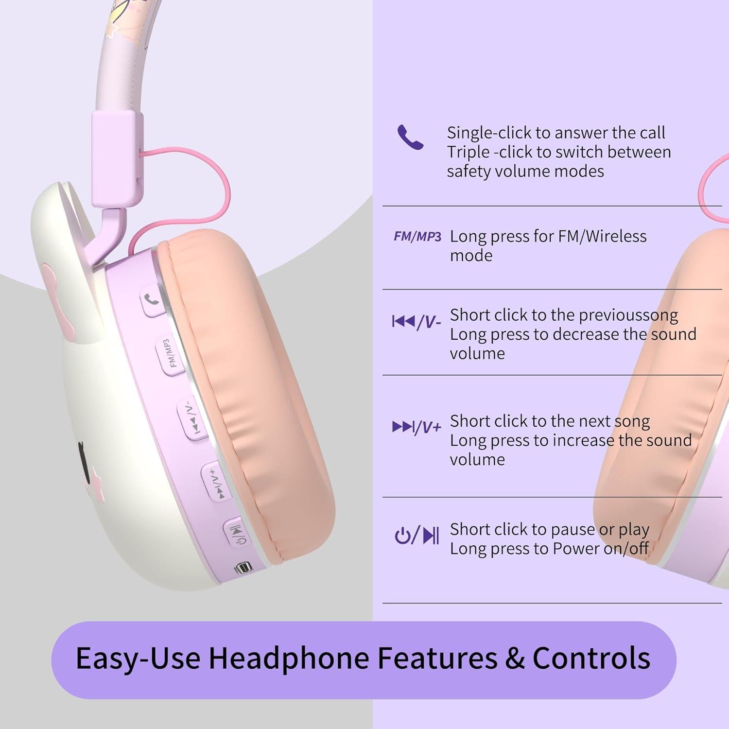 Auriculares Inalámbricos y Con Cable YLFASHION Conejo Púrpura