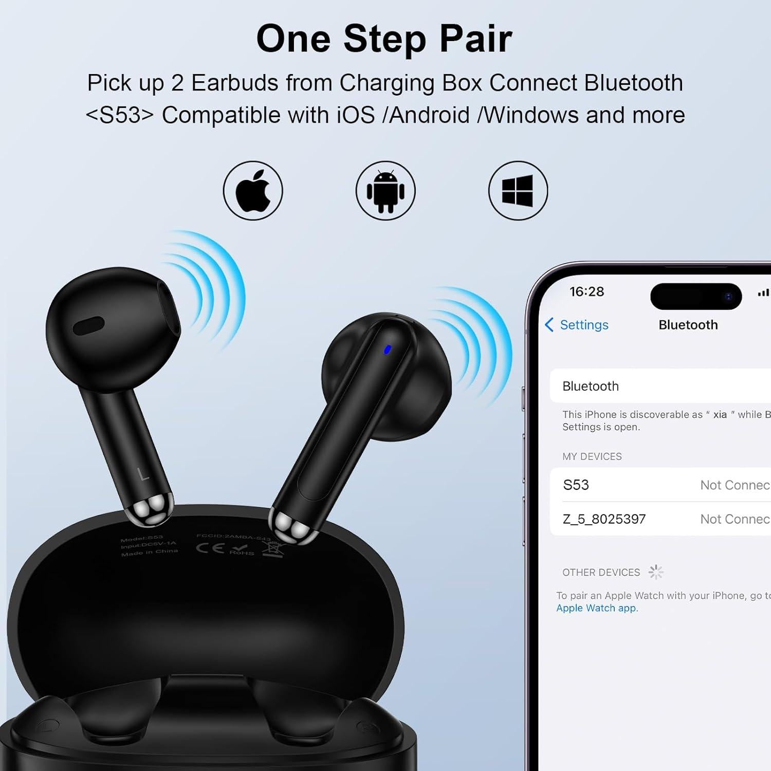 Auriculares Inalámbricos Bluetooth S53 con Estuche Carga LED IPX7