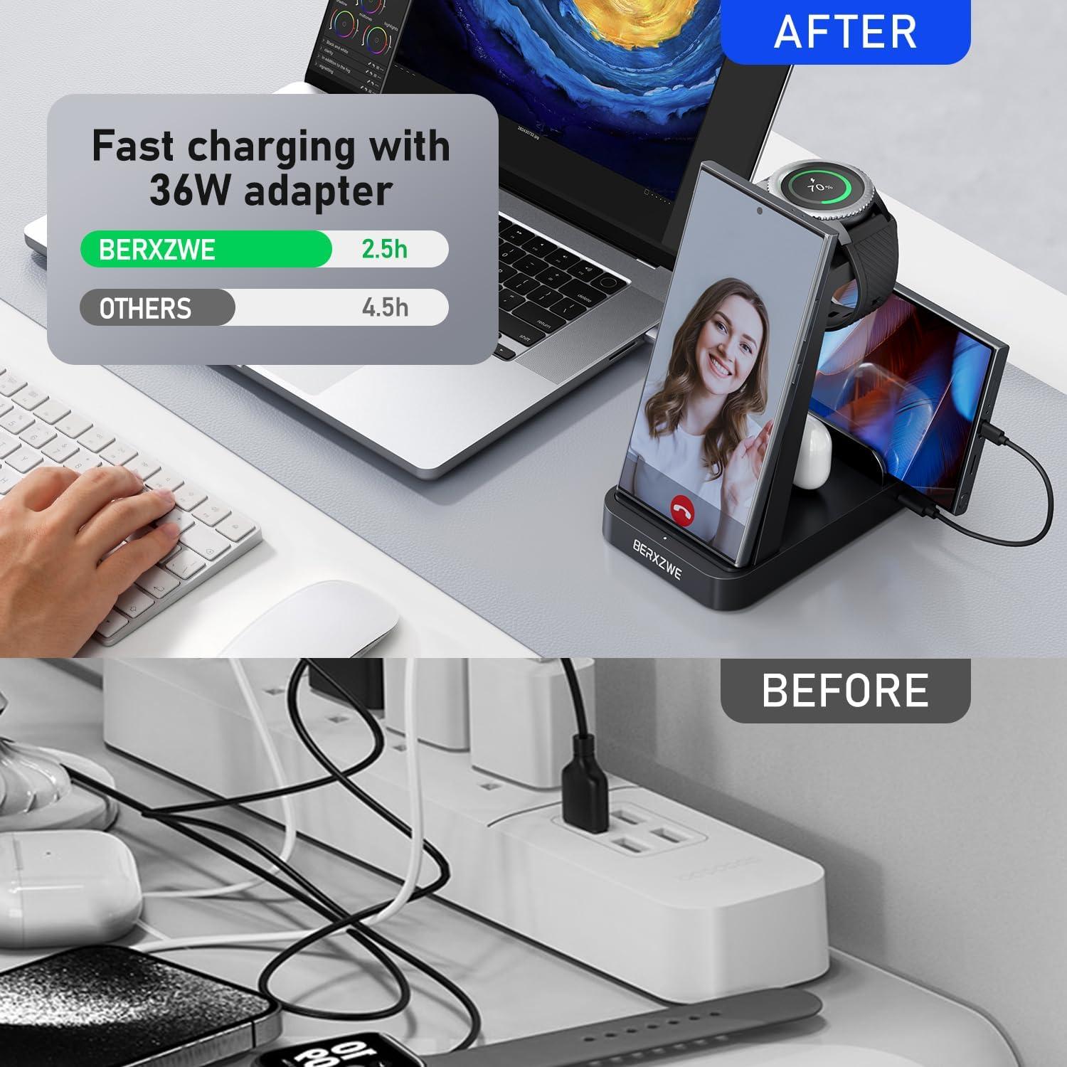 Cargador Inalámbrico 5 en 1 BERXZWE para Samsung - Negro