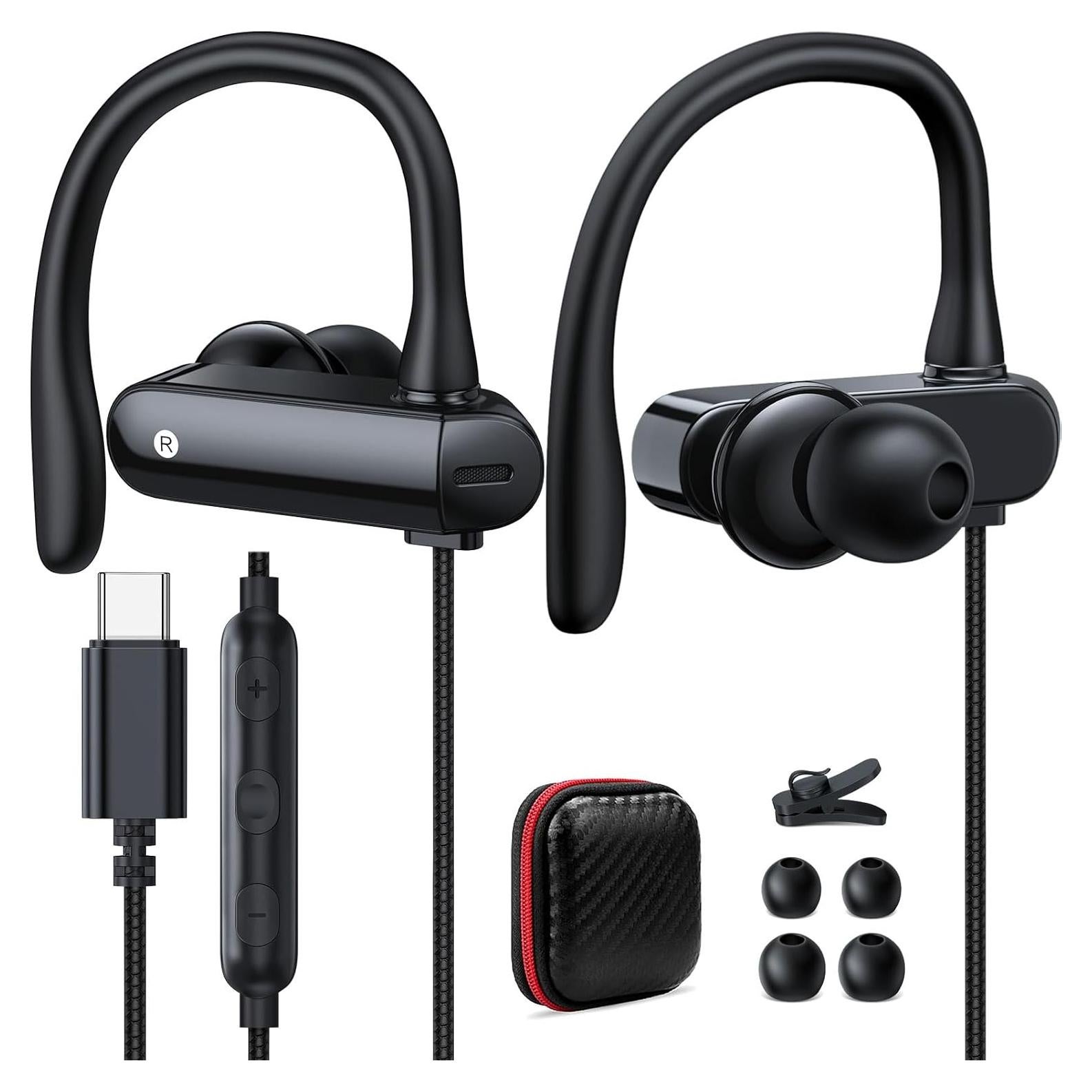 Auriculares USB C HGCXING con gancho deportivo y micrófono