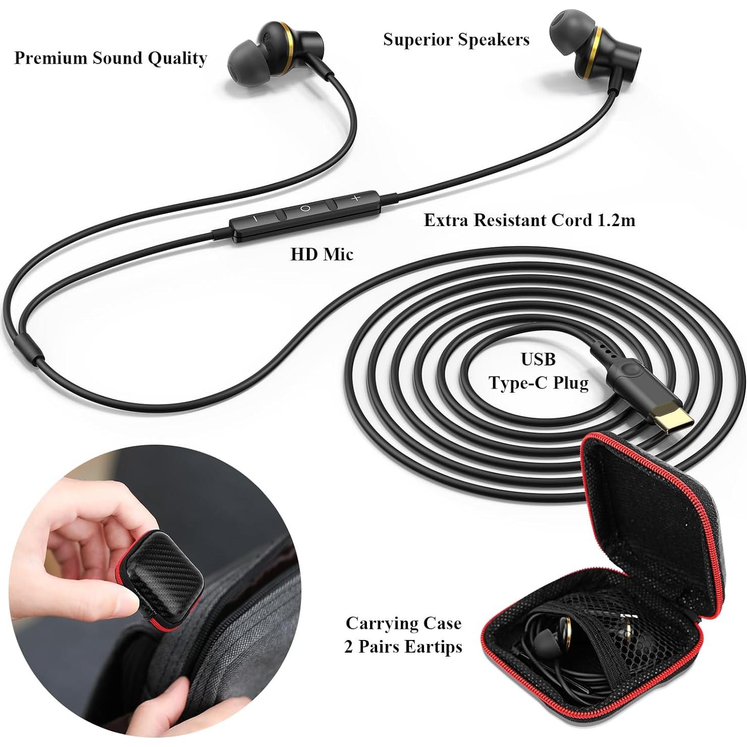 Auriculares USB C ACANDYA HiFi Estéreo con Micrófono y Control