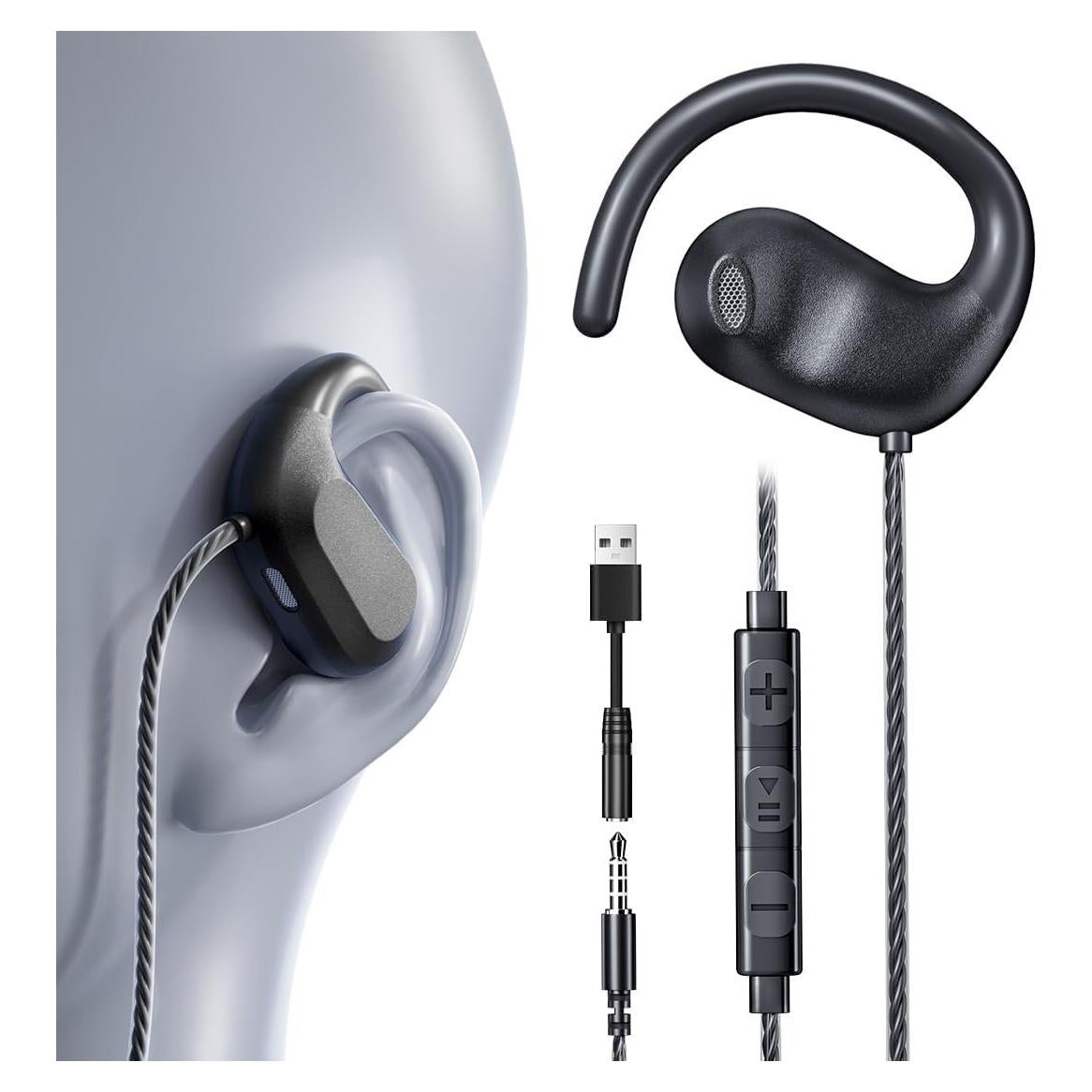 Auriculares con cable QOEKUEY H20 3.5mm USB con micrófono