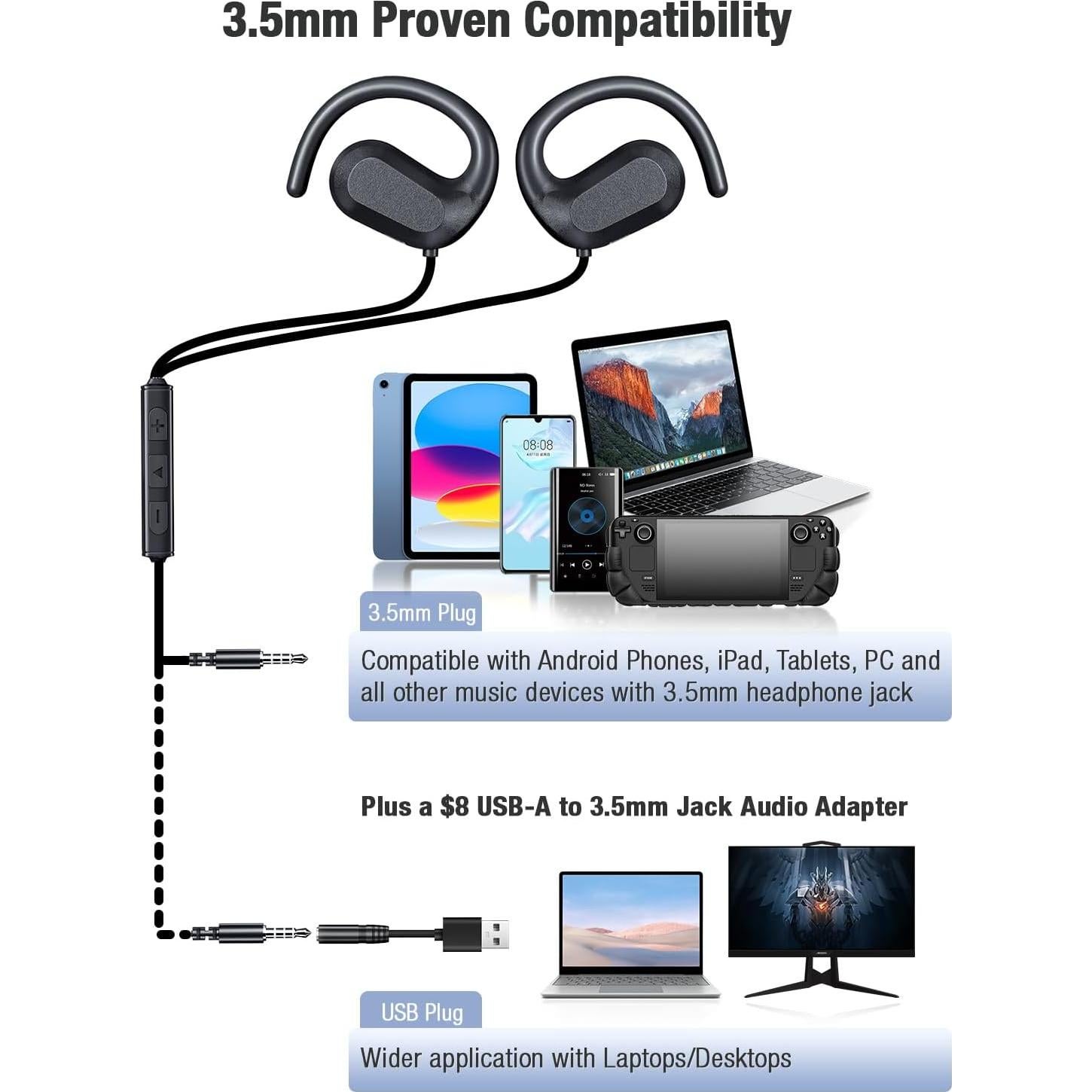 Auriculares con cable QOEKUEY H20 3.5mm USB con micrófono