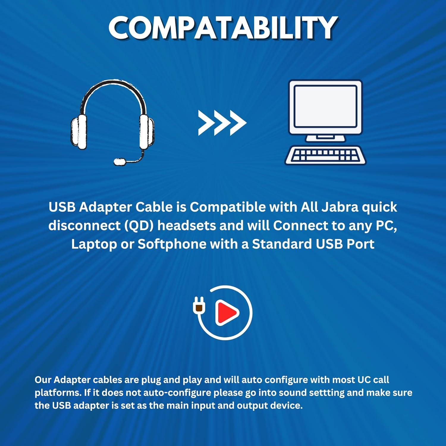 Adaptador USB TruVoice para Auriculares Jabra QD con Control de Volumen