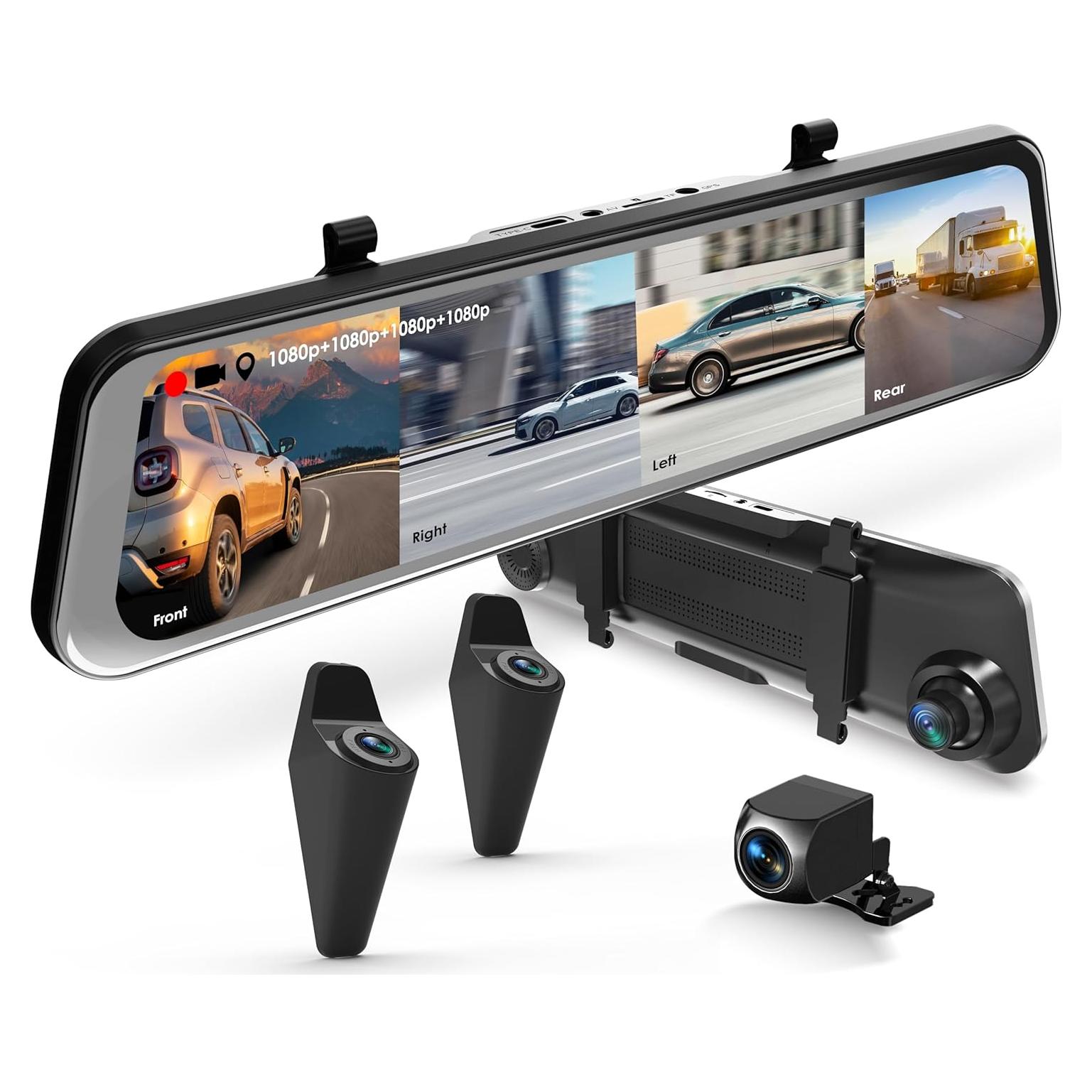 Cámara de tablero Uzivo U24 Mirror 4 canales 12" 1080p