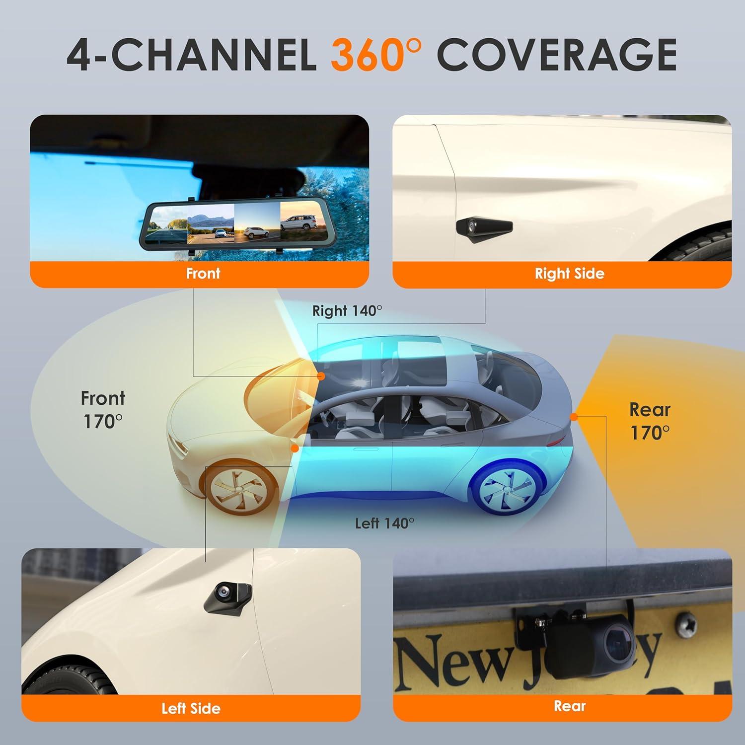 Cámara de tablero Uzivo U24 Mirror 4 canales 12" 1080p