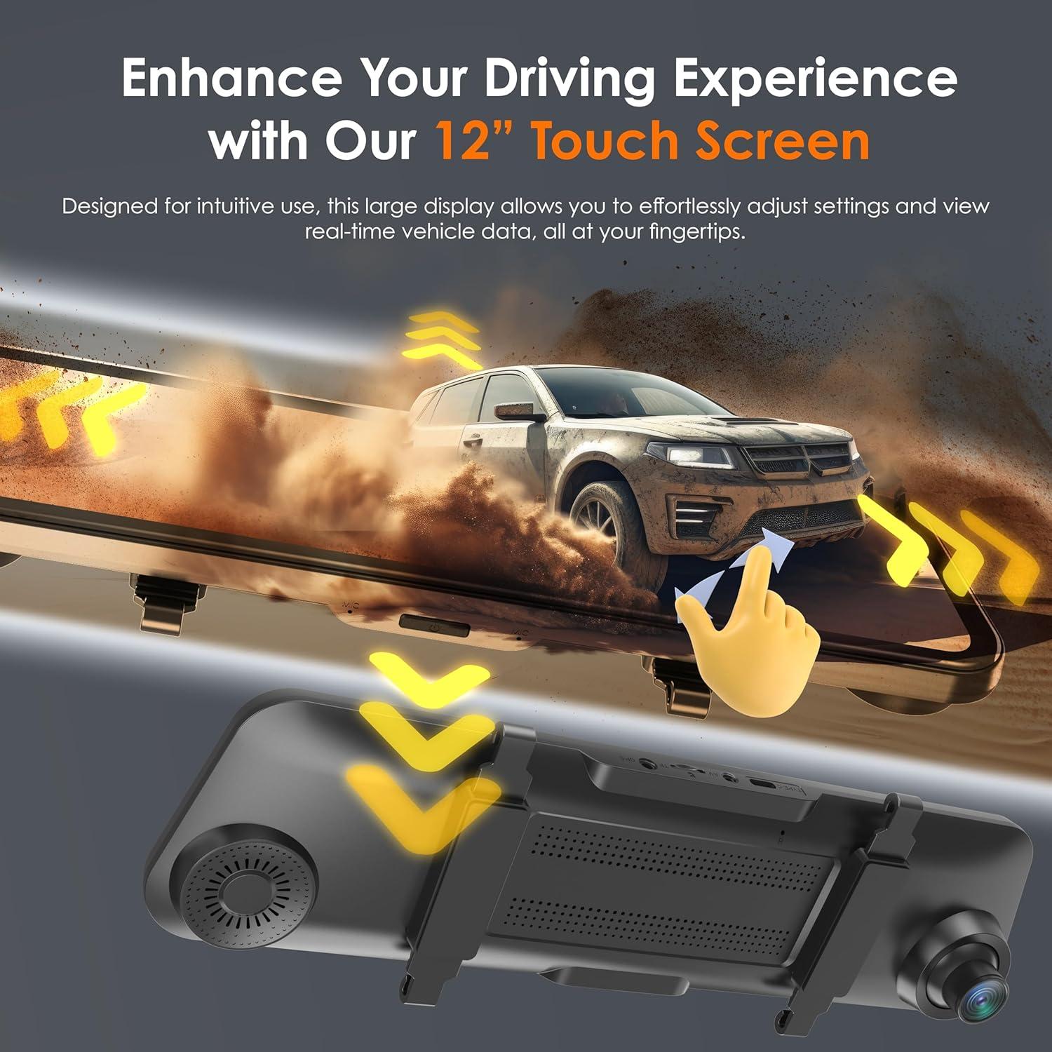 Cámara de tablero Uzivo U24 Mirror 4 canales 12" 1080p