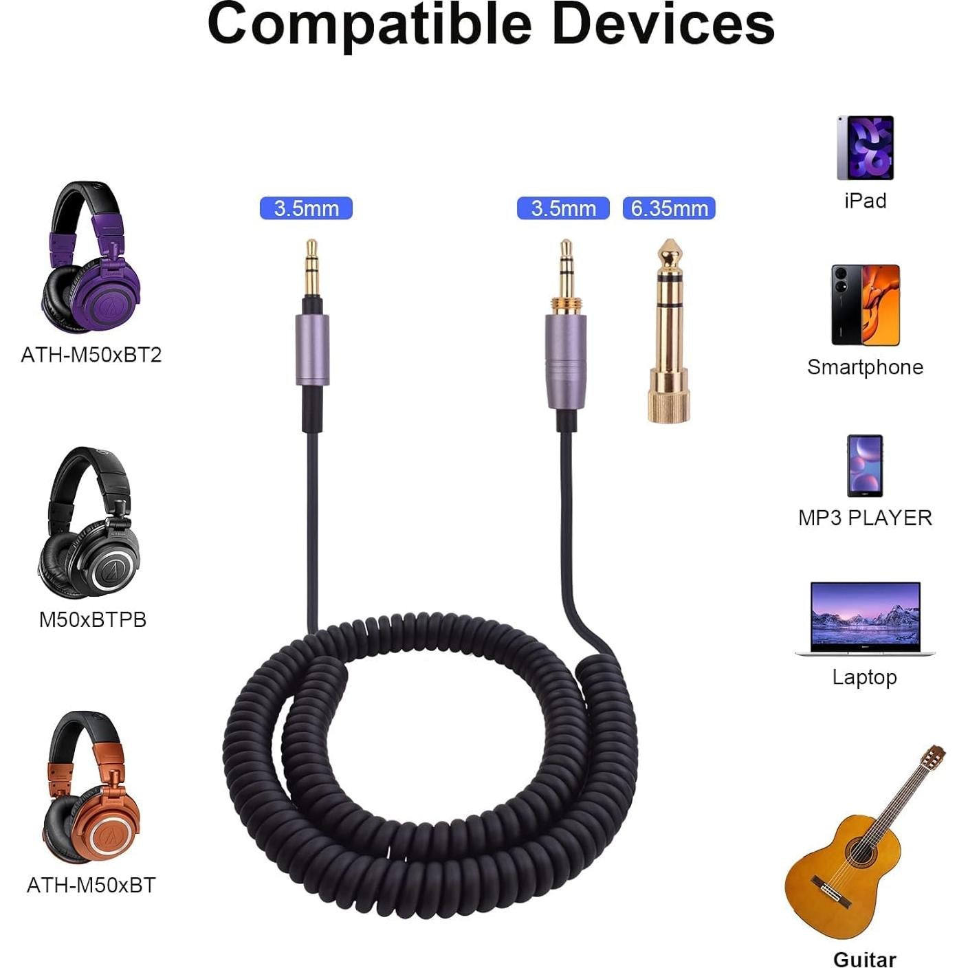 Cable de audio en espiral Hizsoaor 4.27m para Audio Technica
