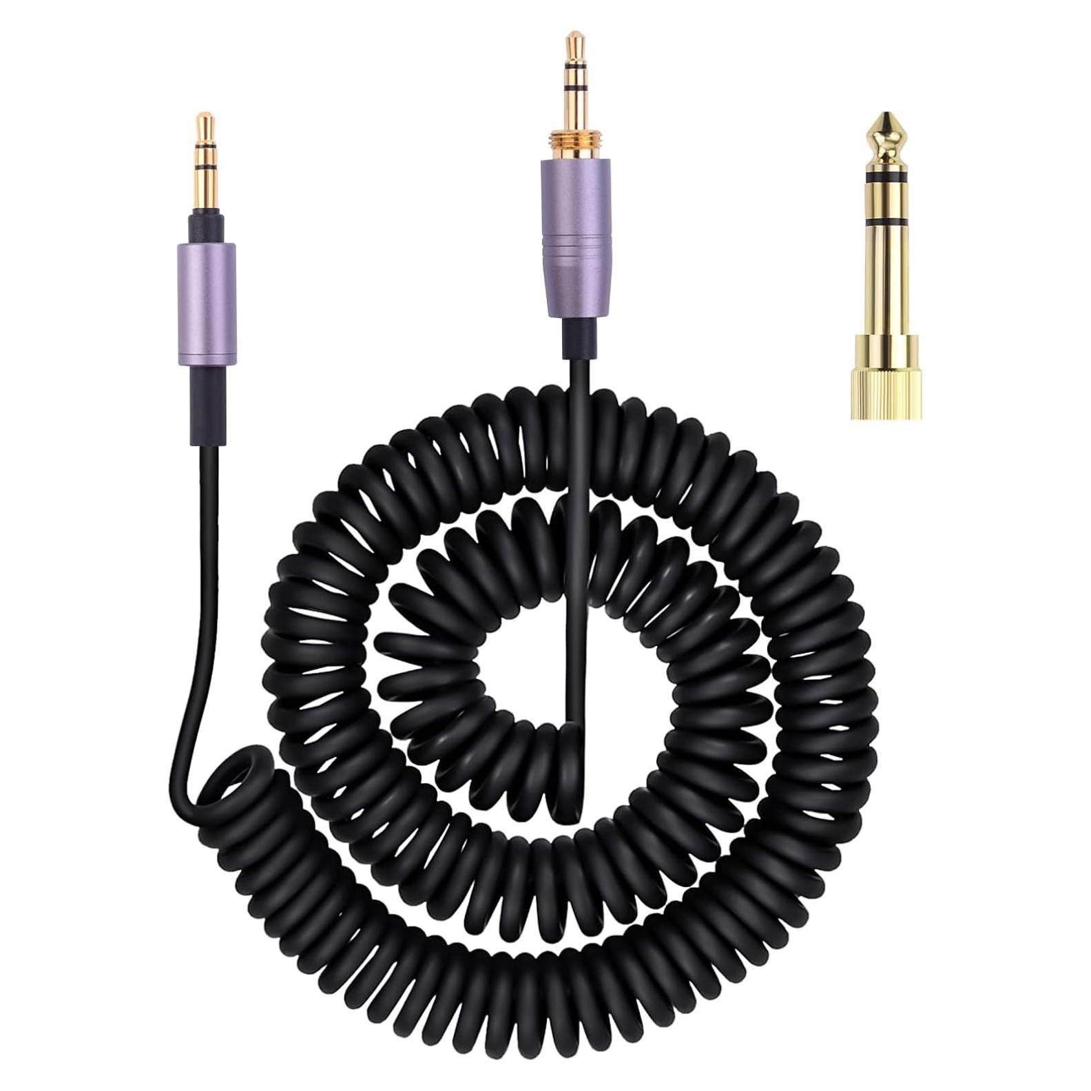 Replacement ATH-M50xBT Coiled Aux Cord Compatible with Audio Technica ATH-M50xBT2, ATH-SR50BT, ATH-ANC9, ATH-ANC7B, ATH-SR5BTBK Sony WH-1000XM5, MDR-950BT Headphones Audio Cable with 6.35mm Adapter