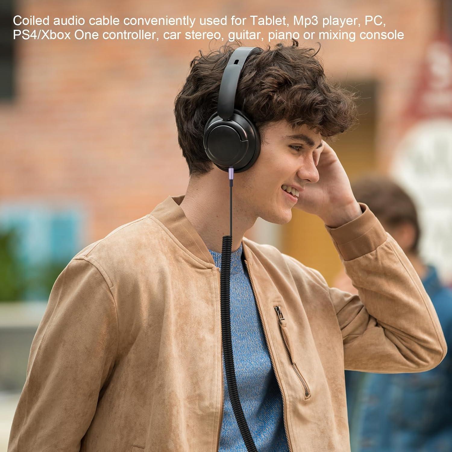 Replacement ATH-M50xBT Coiled Aux Cord Compatible with Audio Technica ATH-M50xBT2, ATH-SR50BT, ATH-ANC9, ATH-ANC7B, ATH-SR5BTBK Sony WH-1000XM5, MDR-950BT Headphones Audio Cable with 6.35mm Adapter