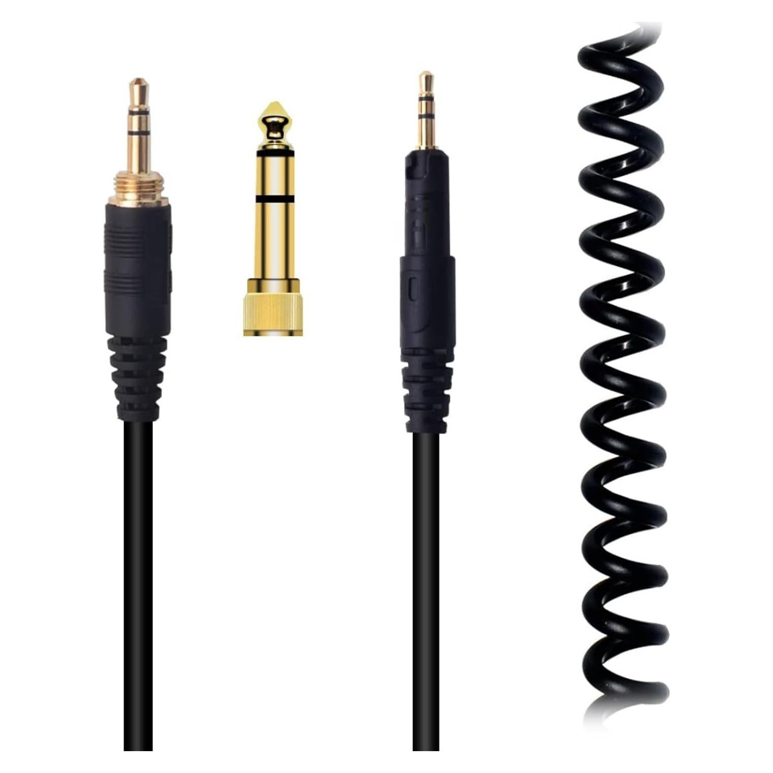 Cable de Audio Enrollado Sqrmekoko para Auriculares ATH-M50x, M40x, M60x, M70x - Extensible 1.4 a 3.0m