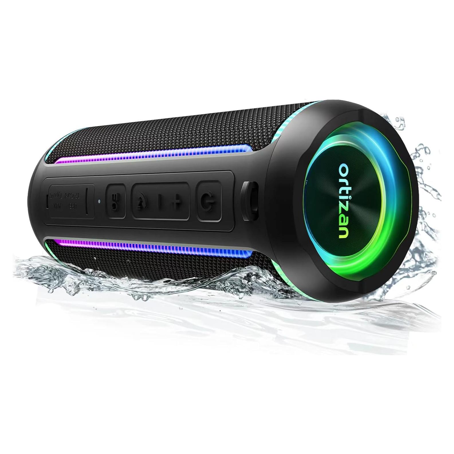 Ortizan Portable Bluetooth Speaker, 40W Loud Sound and Deep Bass, IPX7 Waterproof, True Wireless Stereo, Bluetooth 5.3, Colorful Flashing Lights, Preset EQ, USB Play, for Home, Outdoor, Party, Black