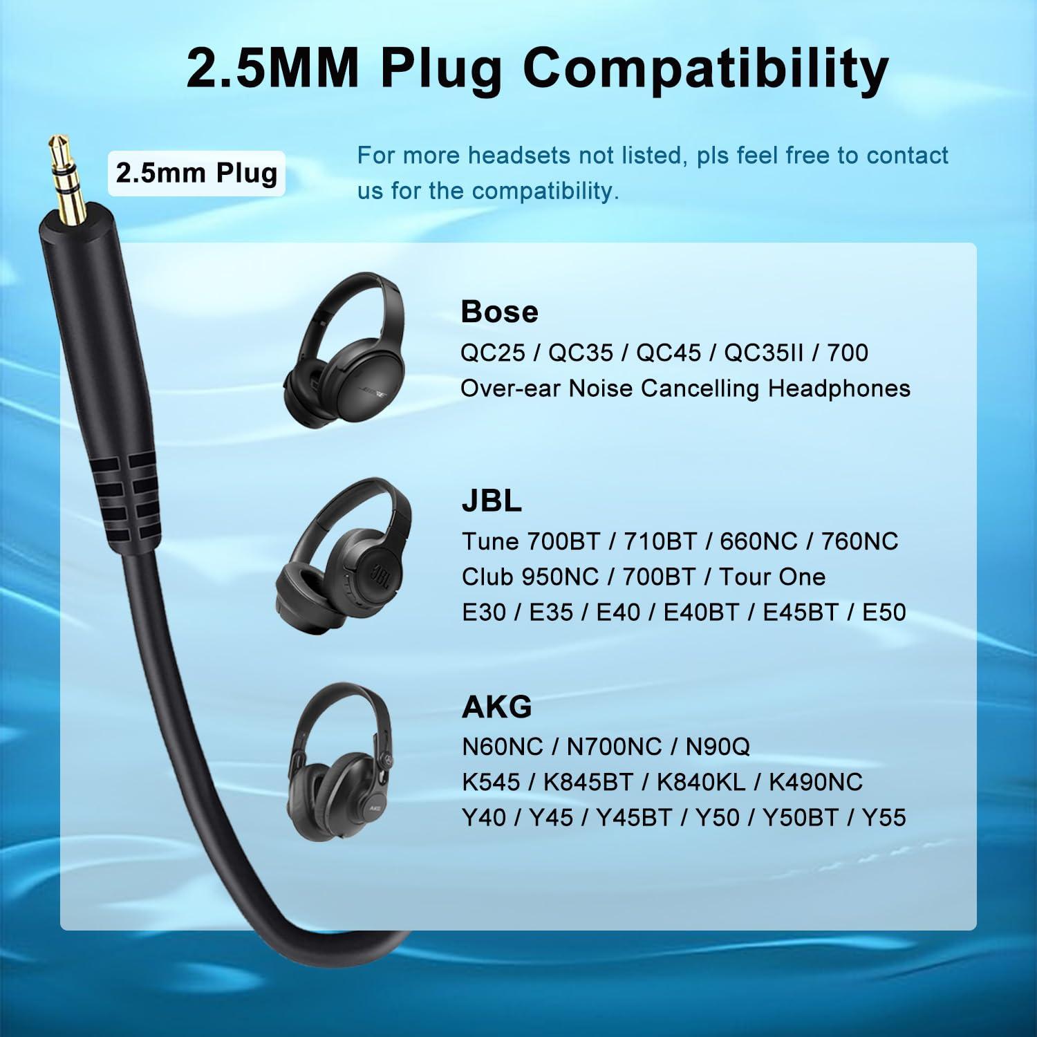 Cable de auriculares 2.5mm a 3.5mm Weatwo para Bose y JBL