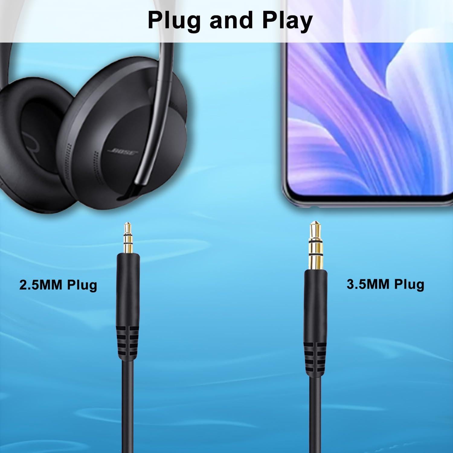 Cable de auriculares 2.5mm a 3.5mm Weatwo para Bose y JBL