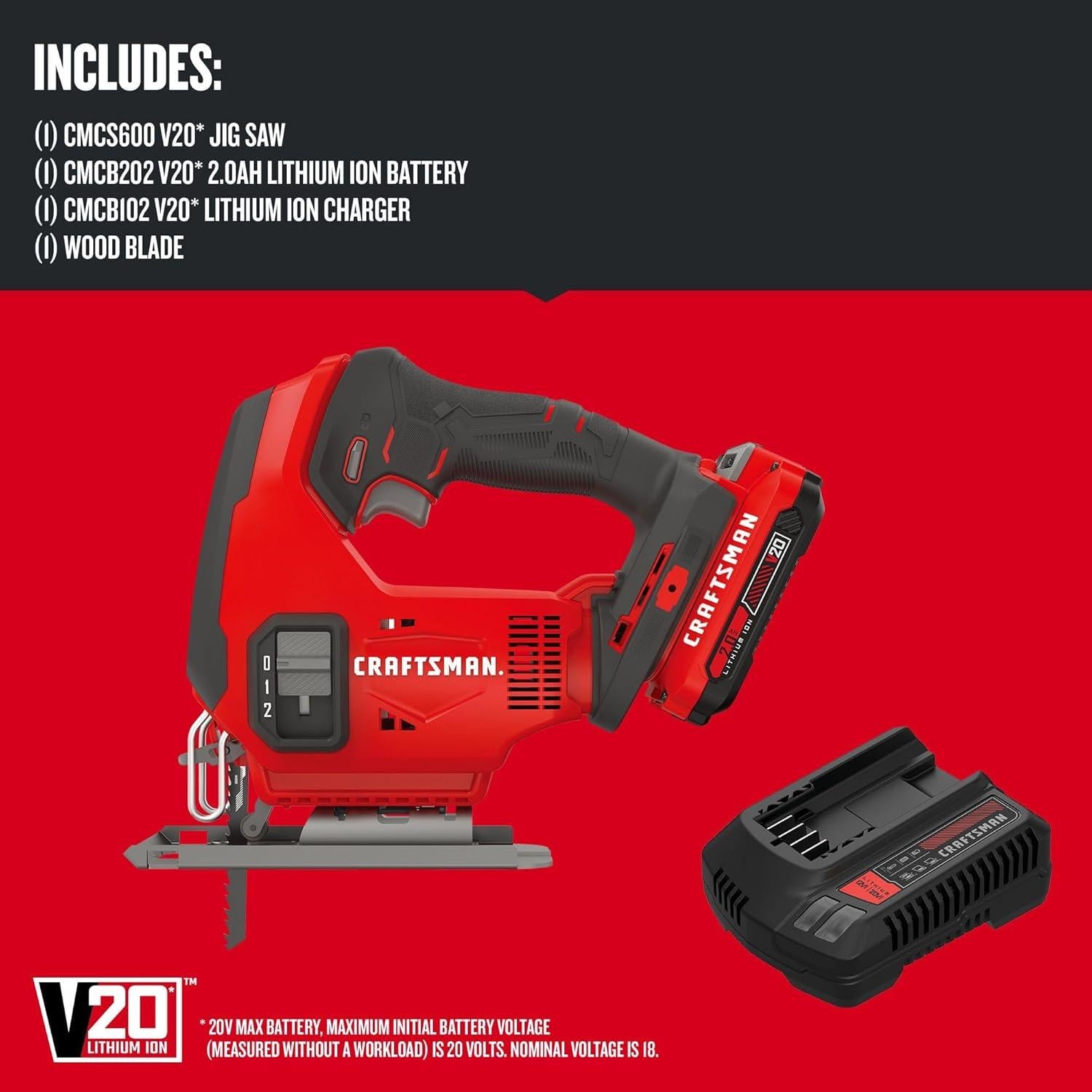 Sierra de Calar Inalámbrica CRAFTSMAN V20 20V, 3 Configuraciones