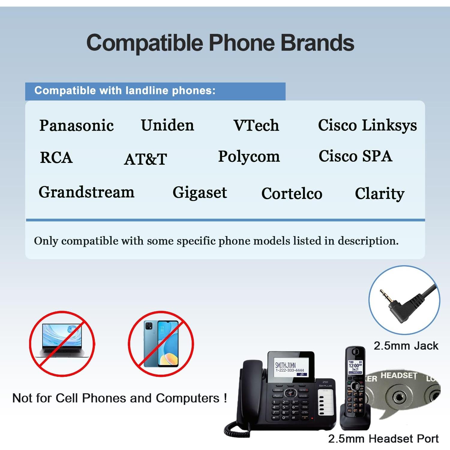 Adaptador de Auriculares 2.5mm CalleZ para Teléfonos Fijos