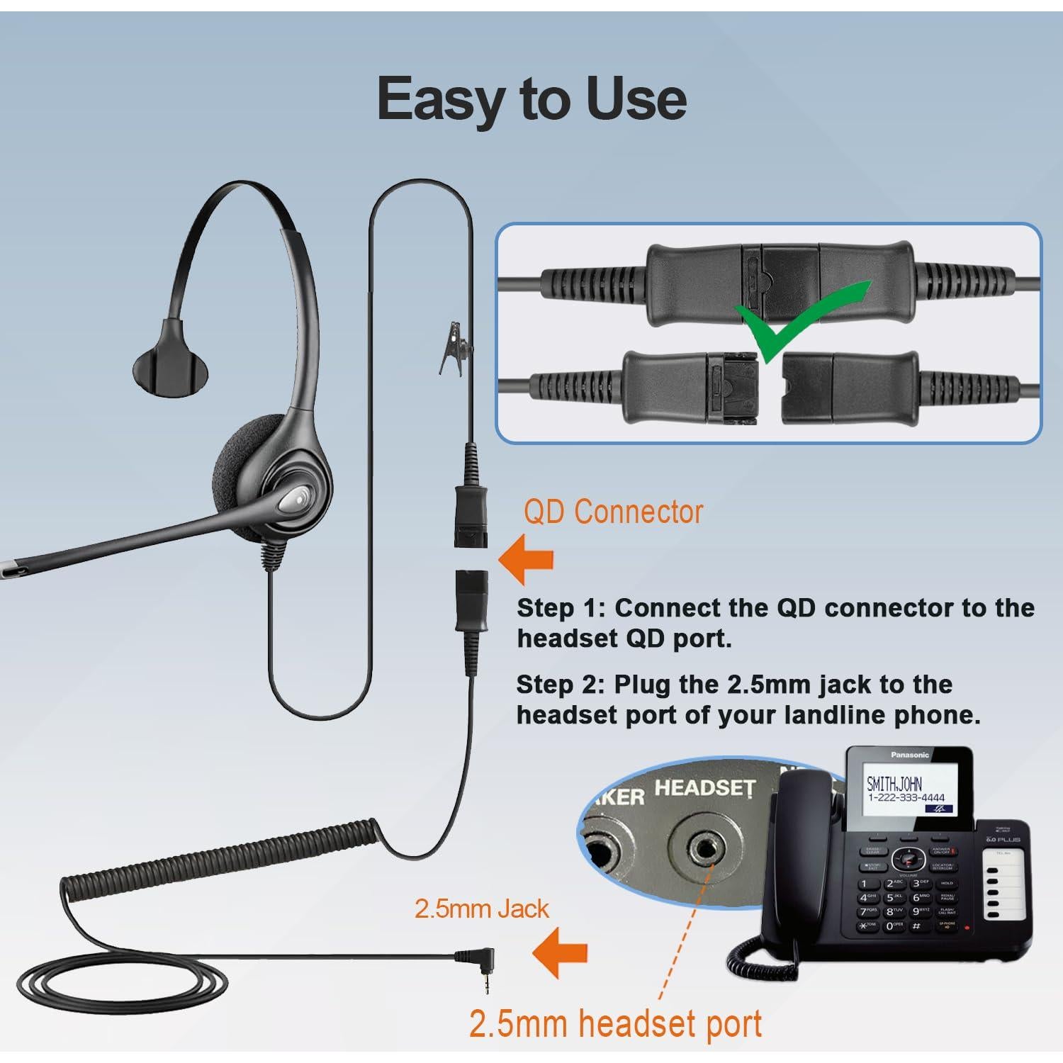 Adaptador de Auriculares 2.5mm CalleZ para Teléfonos Fijos