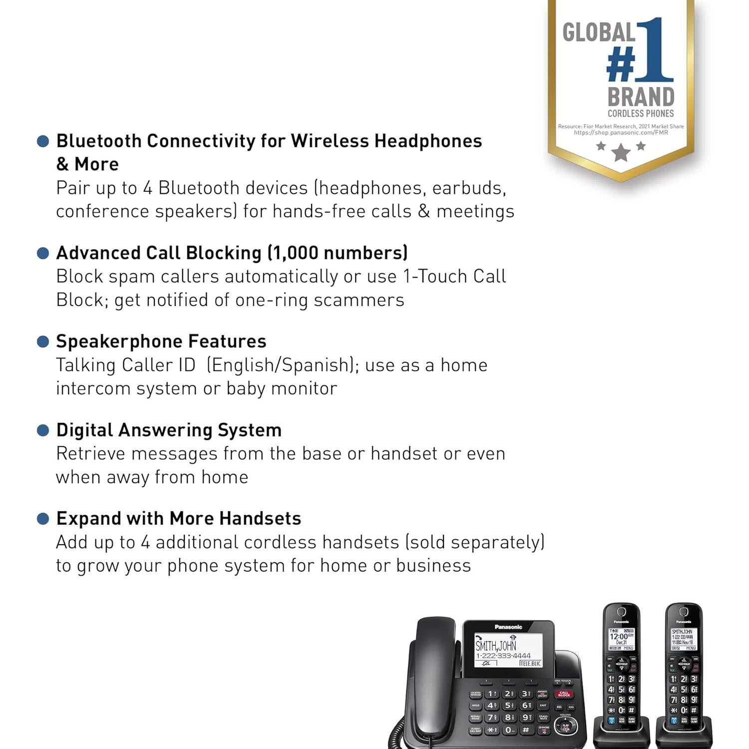 Teléfono Corded Panasonic KX-TGF892B con Bluetooth y 2 Manos Libres