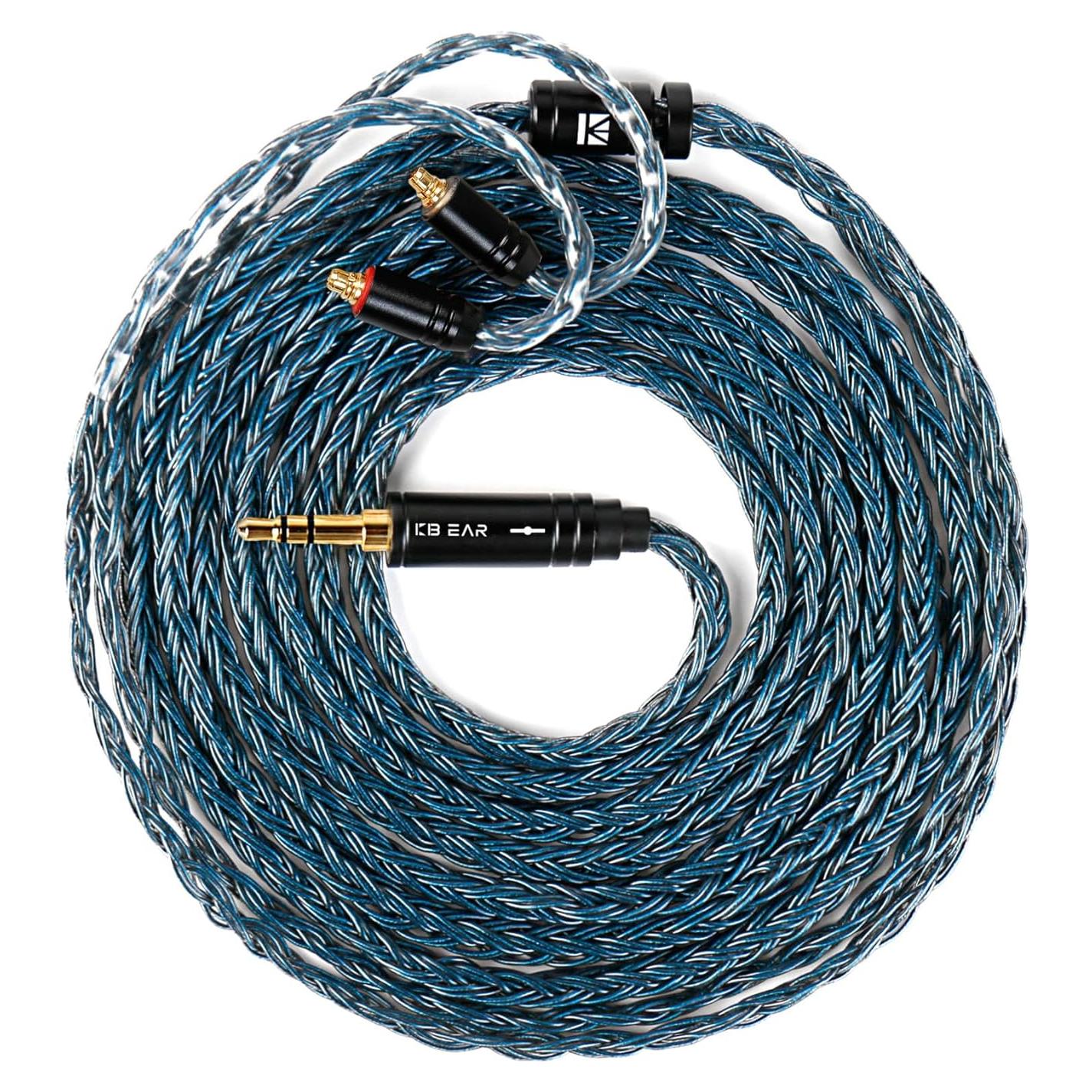 Cable IEM KBEAR ST24 Plus 2M MMCX 3.5mm Plata Hi-Fi
