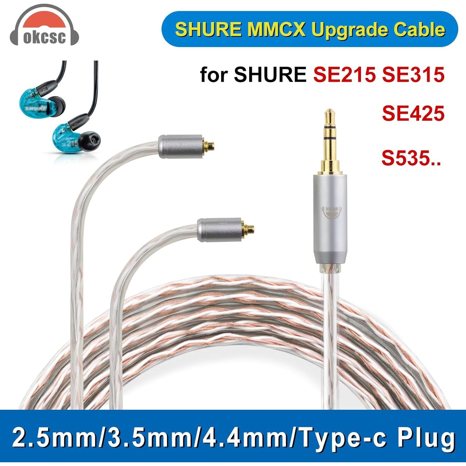 Cable de Actualización OKCSC 4 Núcleos MMCX a 3.5MM 1.2M