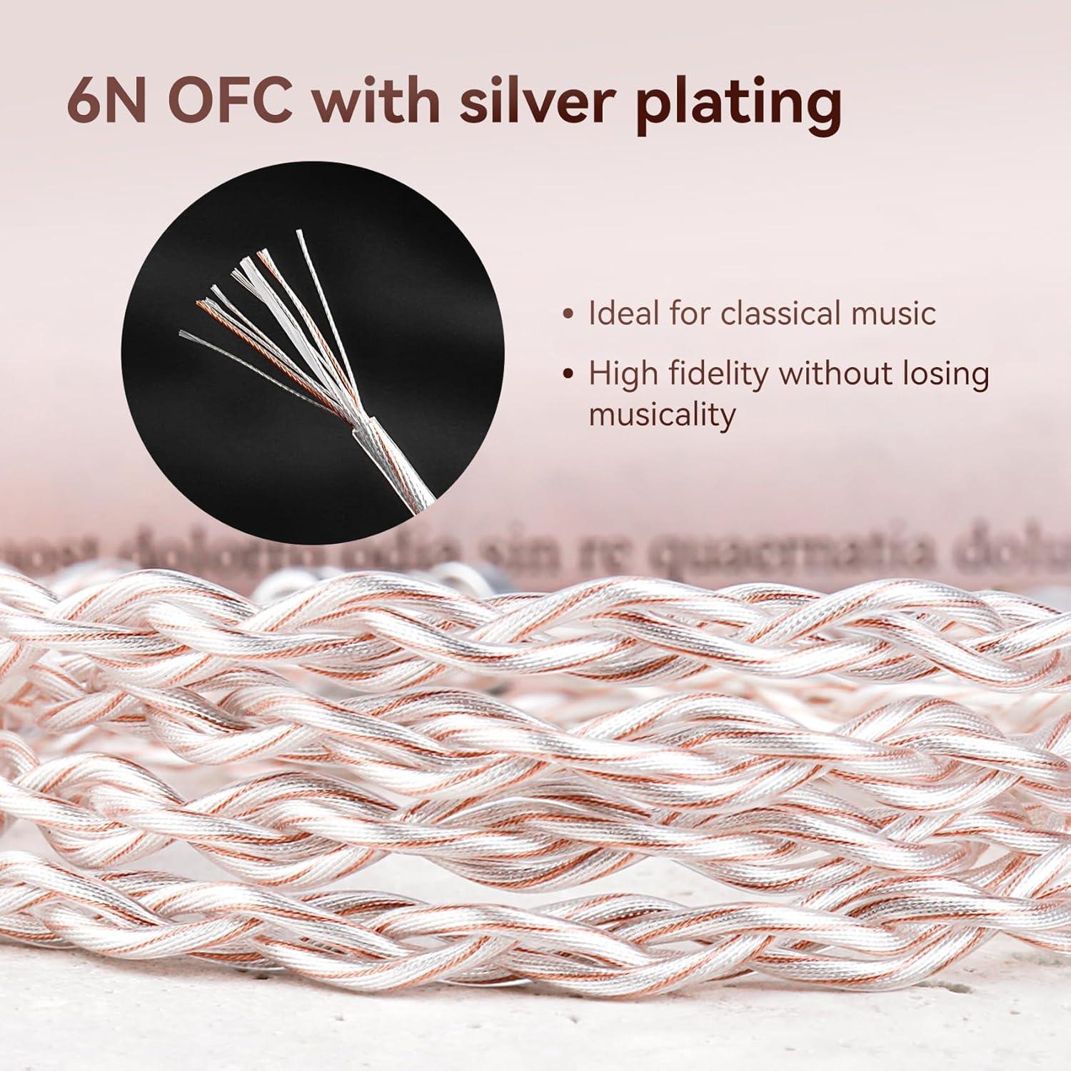 Cable MMCX 3.5mm KBEAR FunMusic 1.22m Cobre OFC Baño Plata