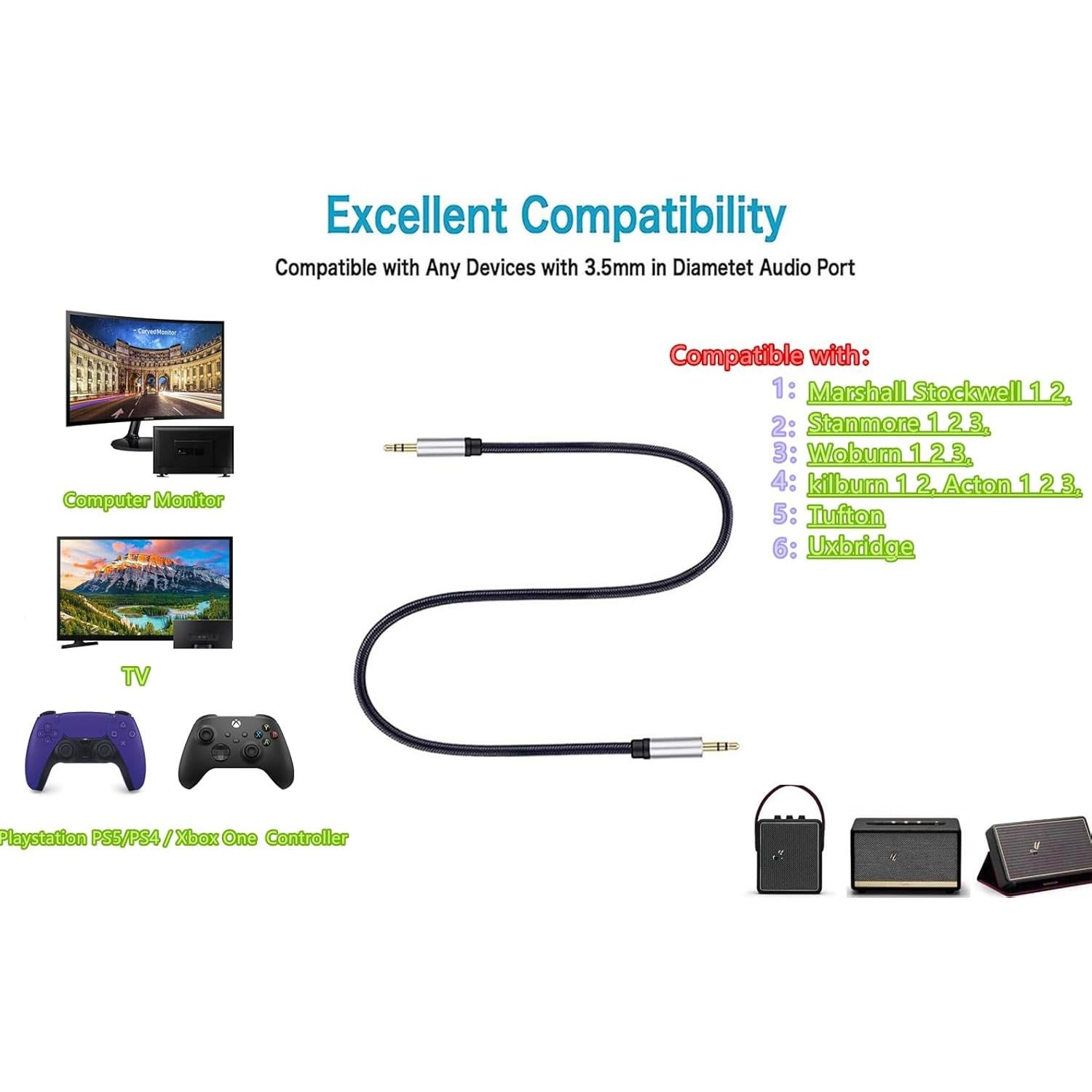 Cable de audio Aux 3.5mm Numcig para Marshall y PS5/PS4