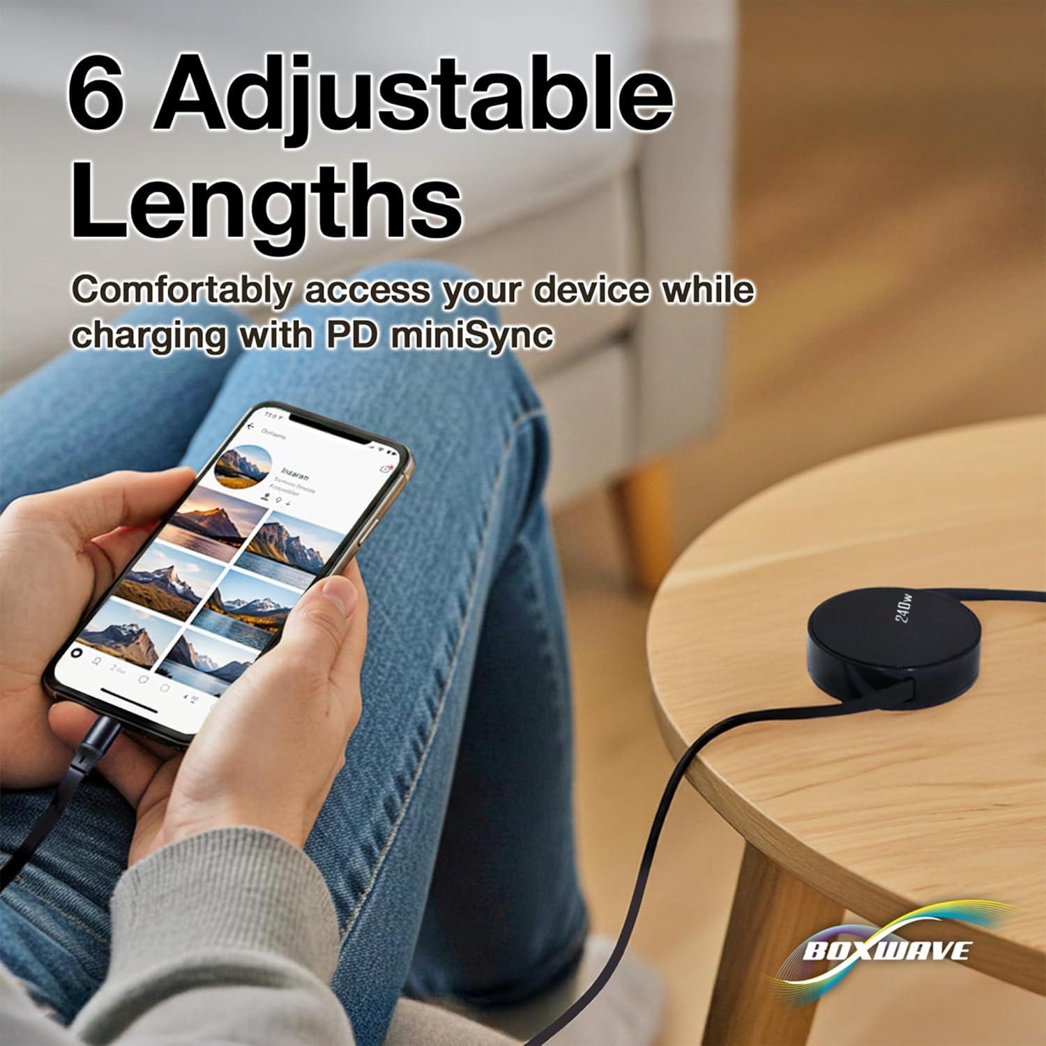 Cable USB Tipo-C Retráctil BoxWave 240W para Marshall Motif II ANC