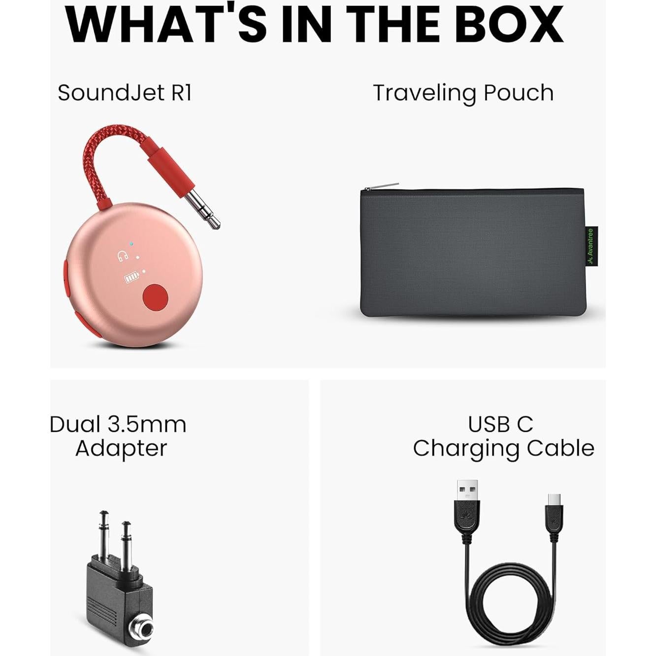 Adaptador Bluetooth Avantree SoundJet R1 Rosa, aptX, 20H Batería