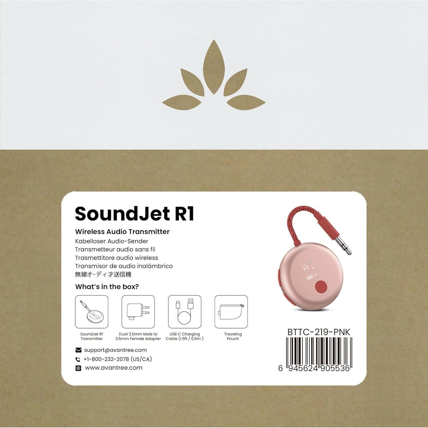 Adaptador Bluetooth Avantree SoundJet R1 Rosa, aptX, 20H Batería