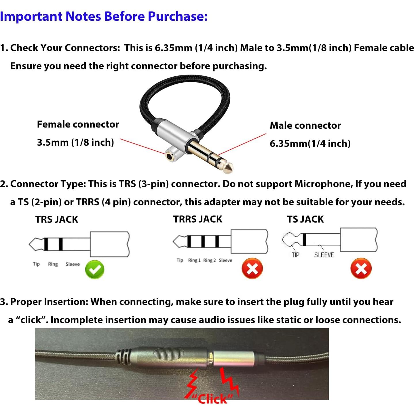 Adaptador de audio CHENGXINDA 6.35mm a 3.5mm 30cm