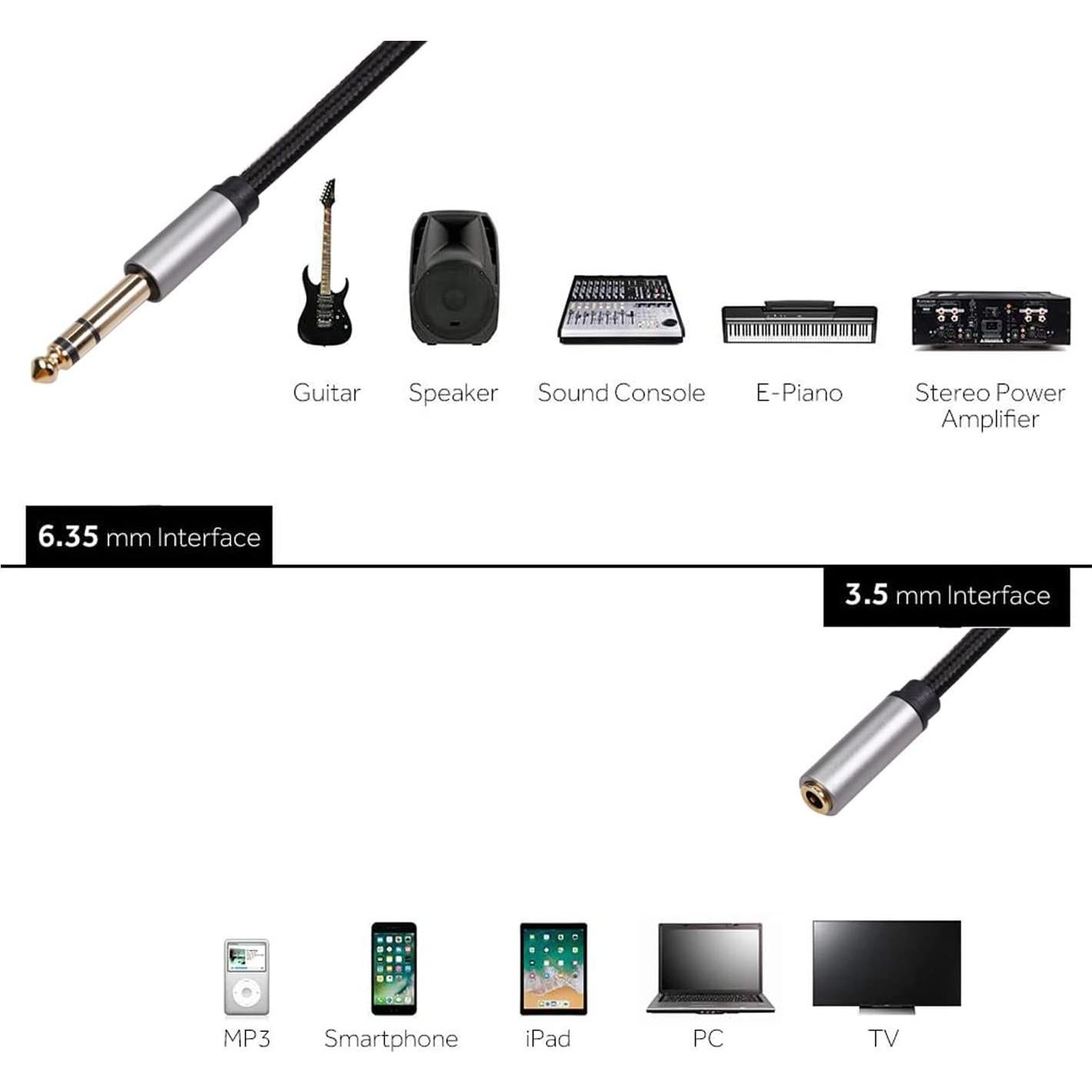 Adaptador de audio CHENGXINDA 6.35mm a 3.5mm 30cm