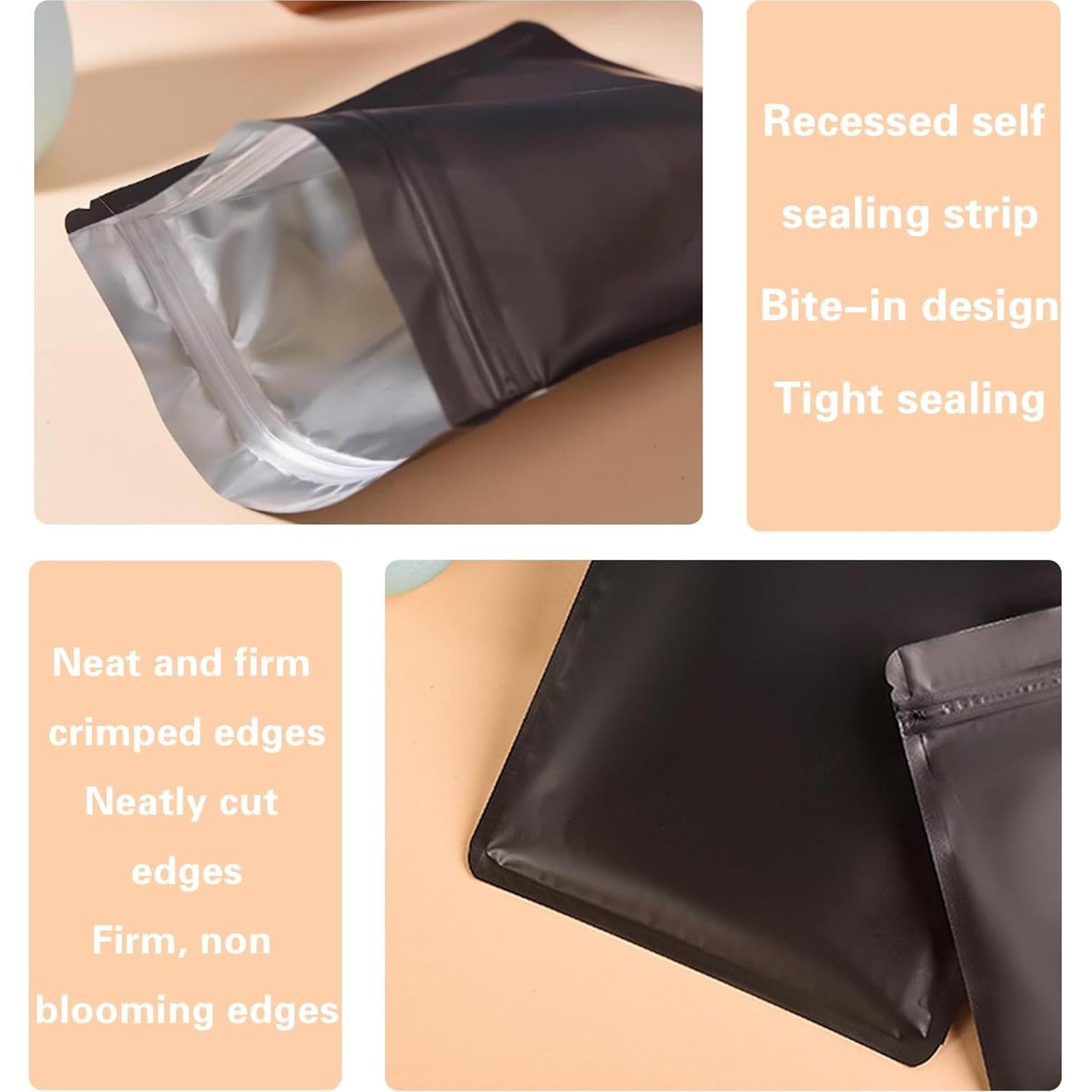 200 Bolsas Mylar Reutilizables 10.16x15.24cm LEOSINDA Negros