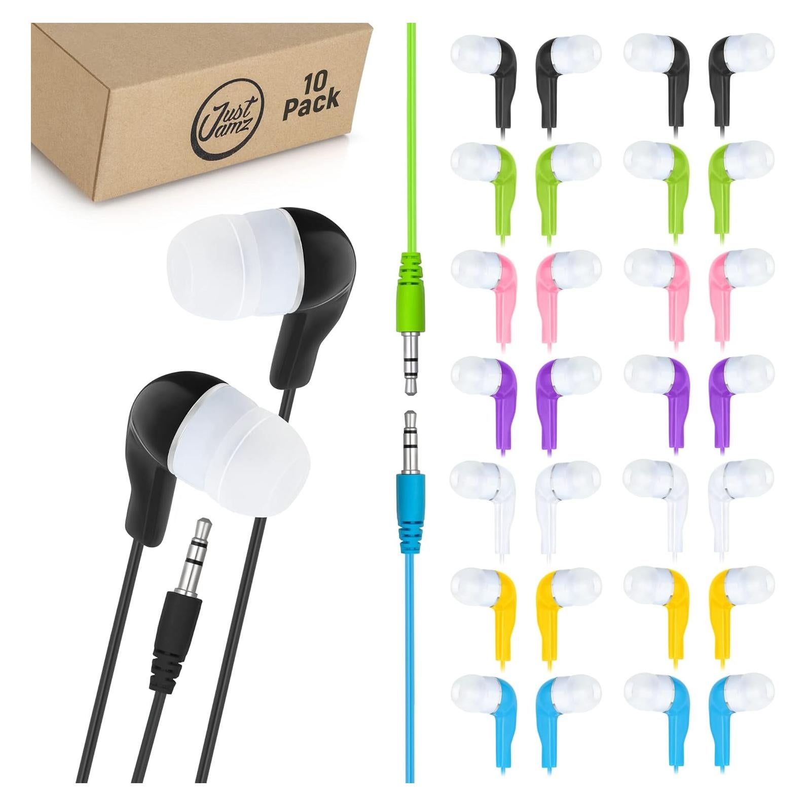 Auriculares Alámbricos JustJamz Coloridos para Niños - Paquete de 10