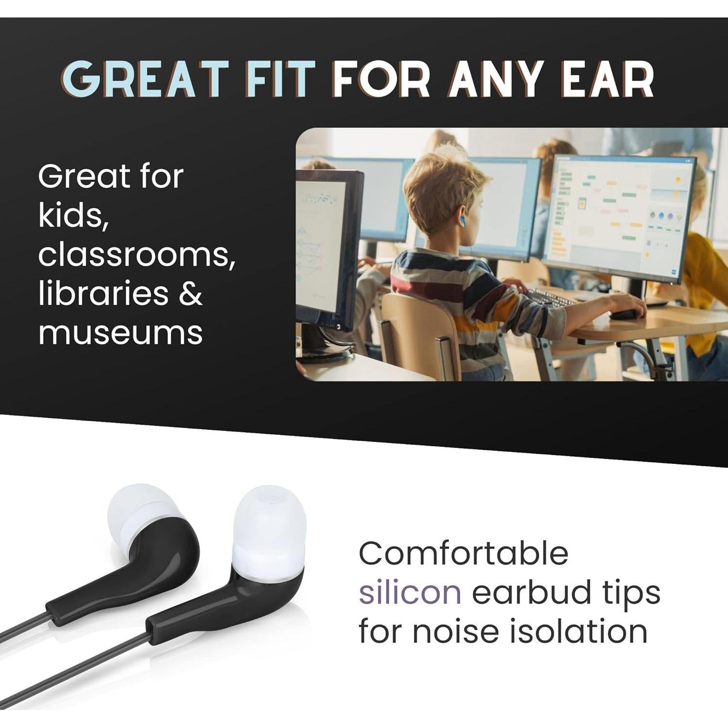 Auriculares Alámbricos JustJamz Coloridos para Niños - Paquete de 10